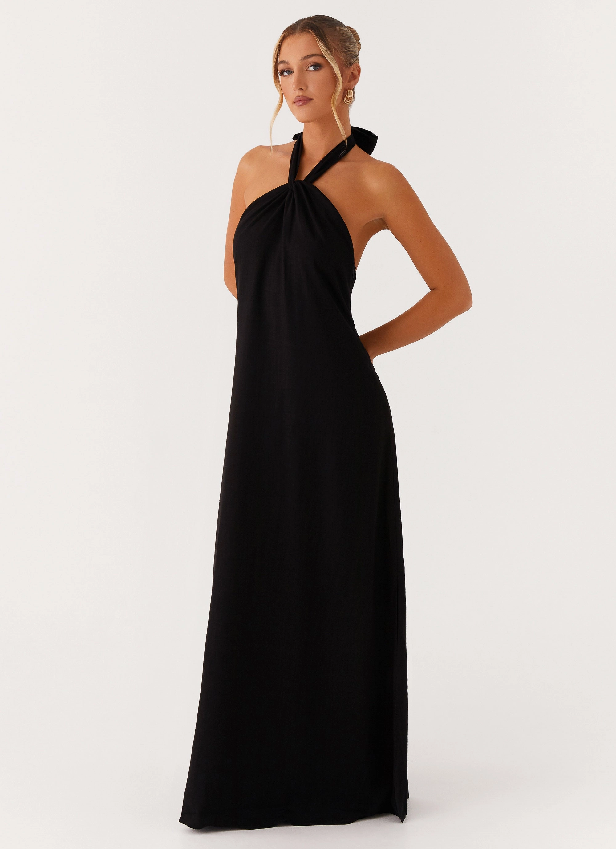 Golden Child Linen Maxi Dress - Black travel mode