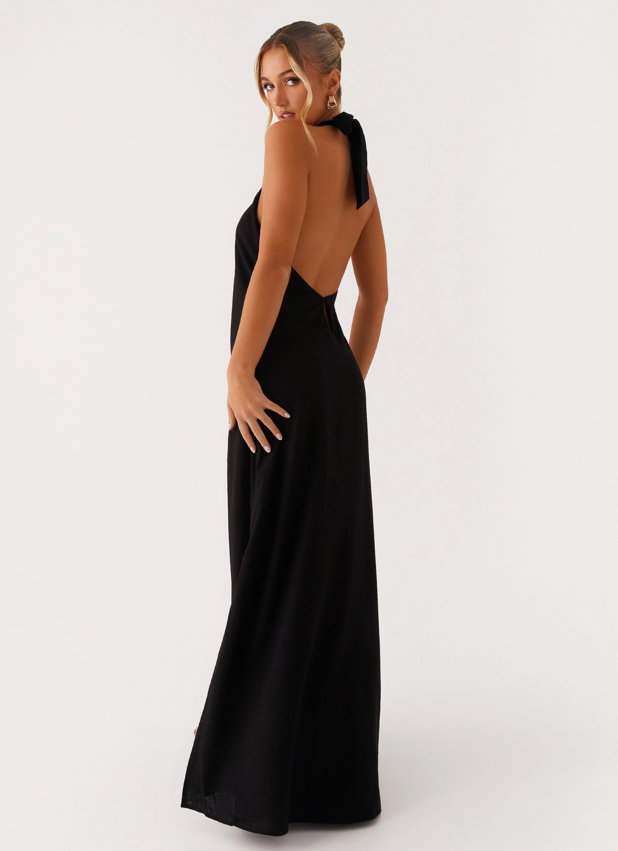 Golden Child Linen Maxi Dress - Black Trend Texture Statement-Piece