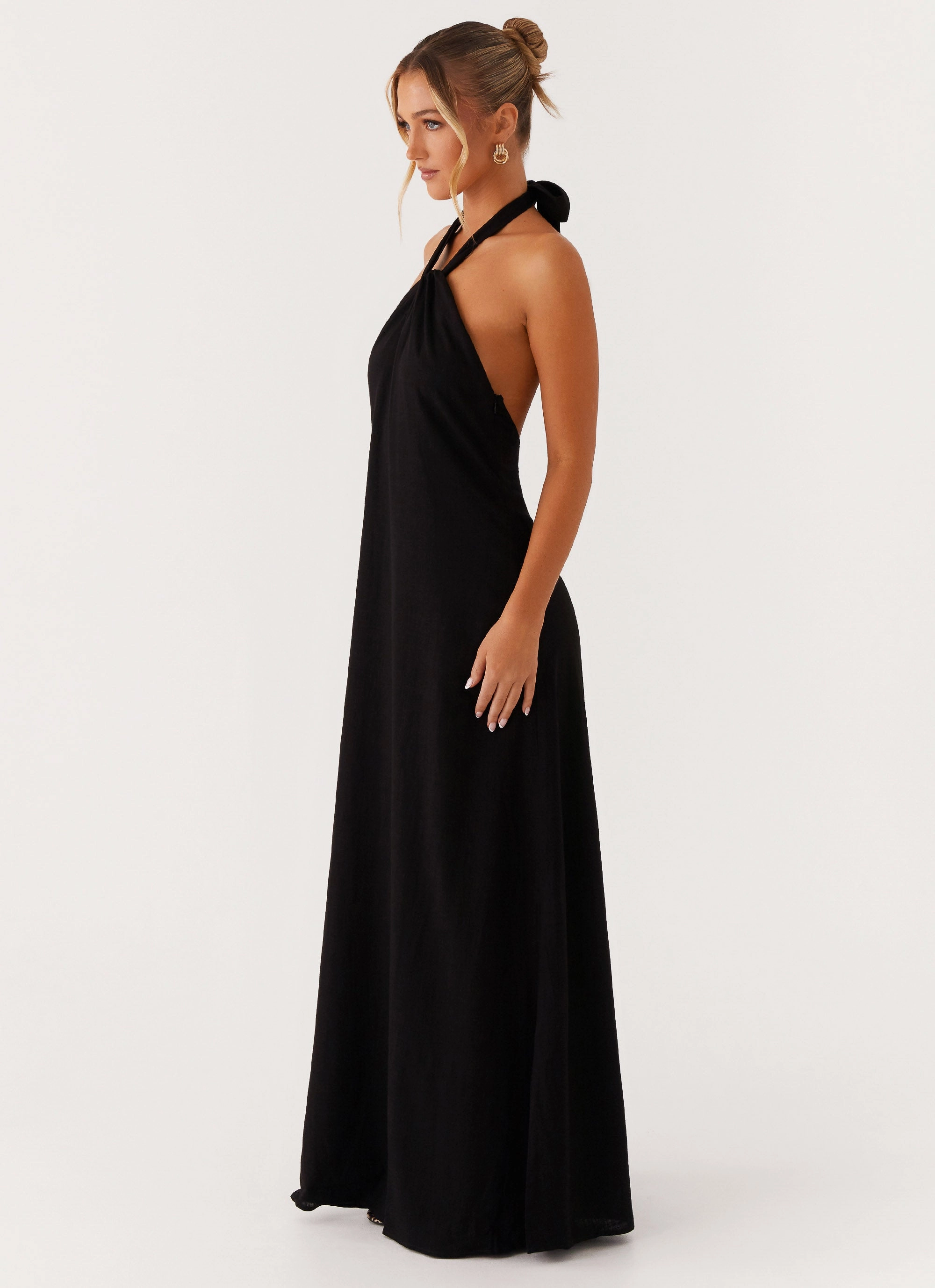 Golden Child Linen Maxi Dress - Black Gentle Drape Relax Form