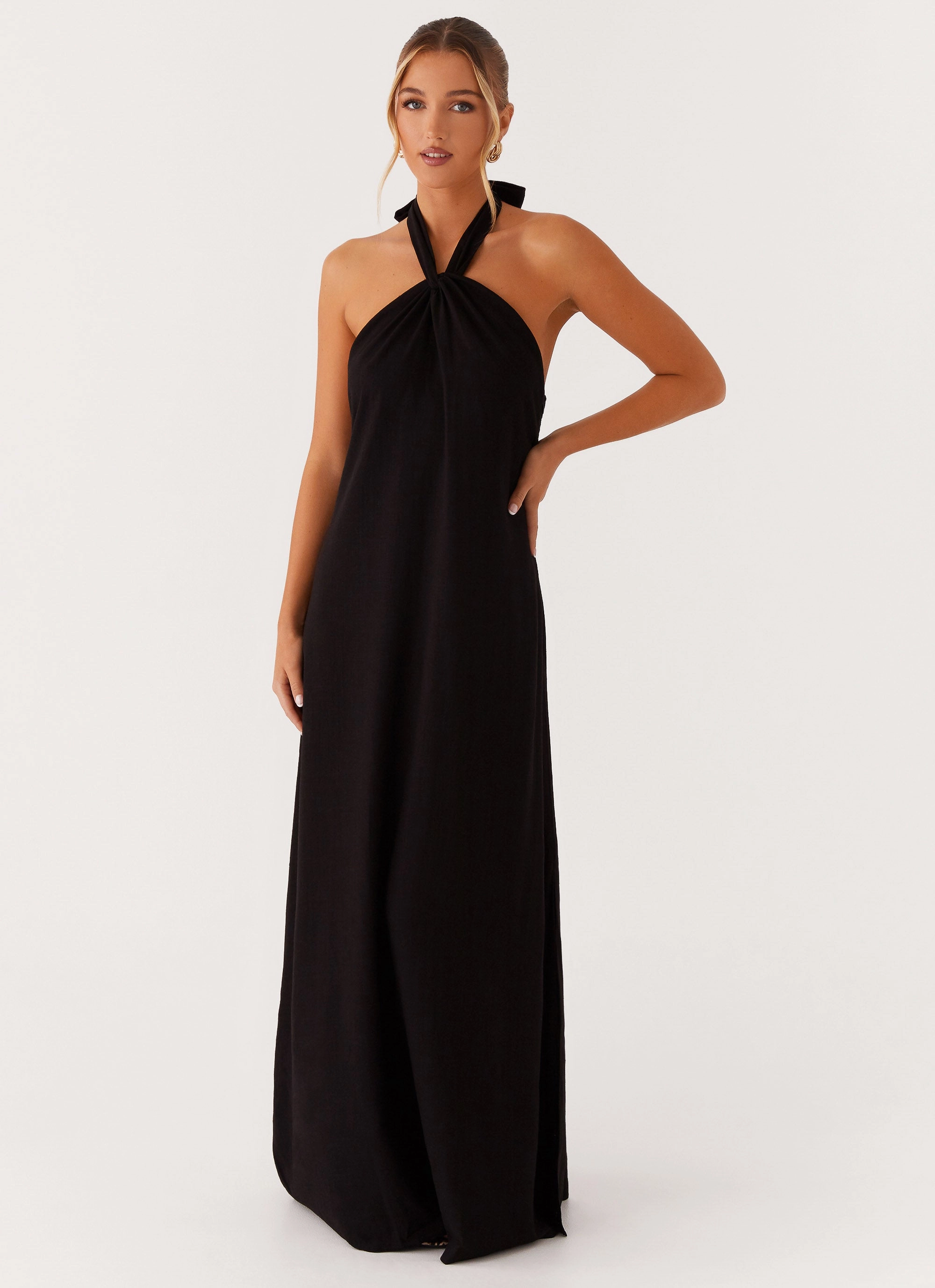 Draped Layer Joy Glow Golden Child Linen Maxi Dress - Black