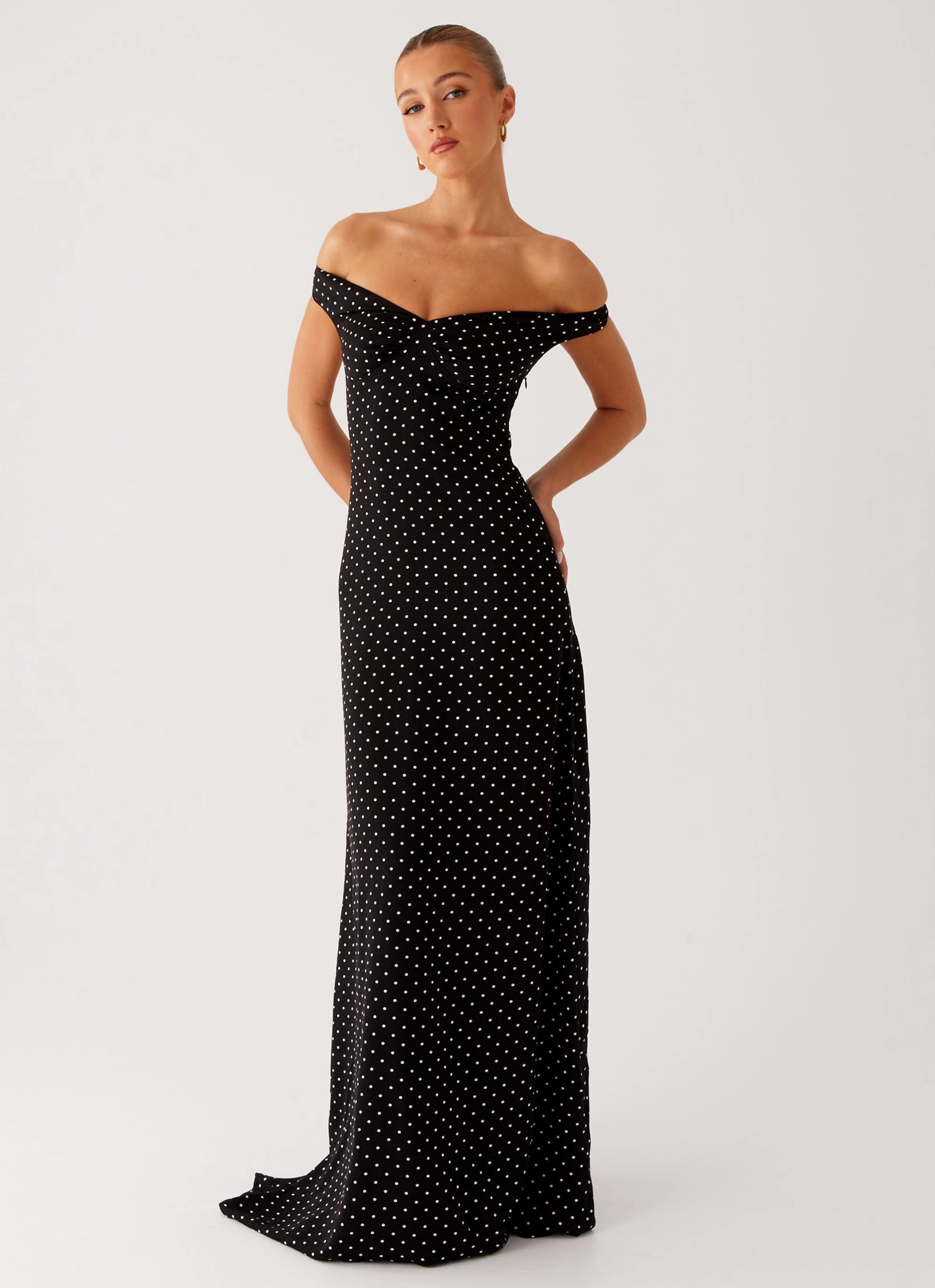 Melany Maxi Dress - Black Polka Dot Urban Drape