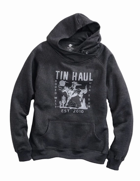 Tin Haul Womens Charcoal Heather Cotton Blend Rodeo West Hoodie Knitted Fashion Winter Essential