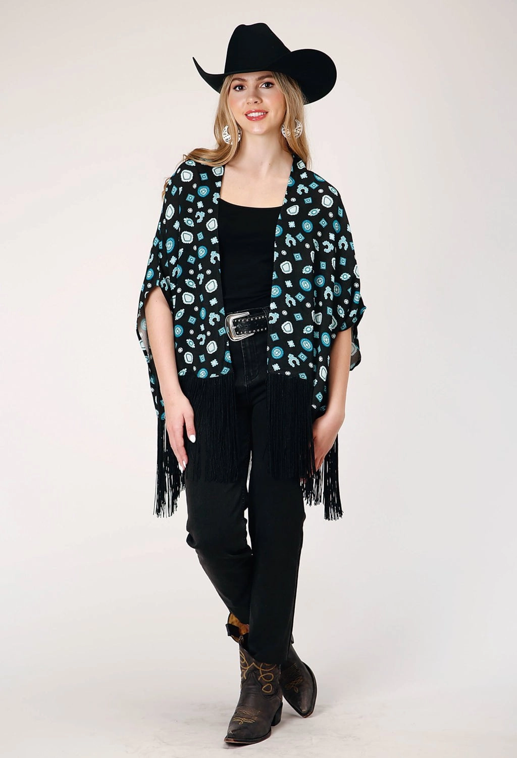 Roper Womens Jewelry Print Black 100% Rayon Cardigan Sweater Breathable Open Weave Cozy Fit Wear