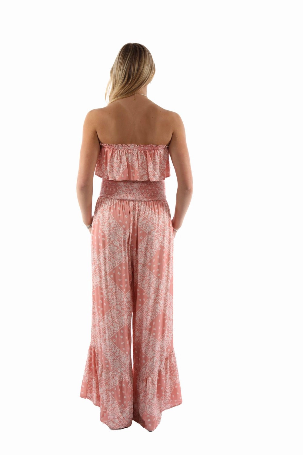 Casual Wear Scully Womens Strapless Ruffle Trim Dusty Pink Lyocell S/L Jumpsuit