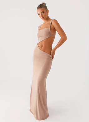 Rose Soft Side-Slit Kika Maxi Dress - Beige