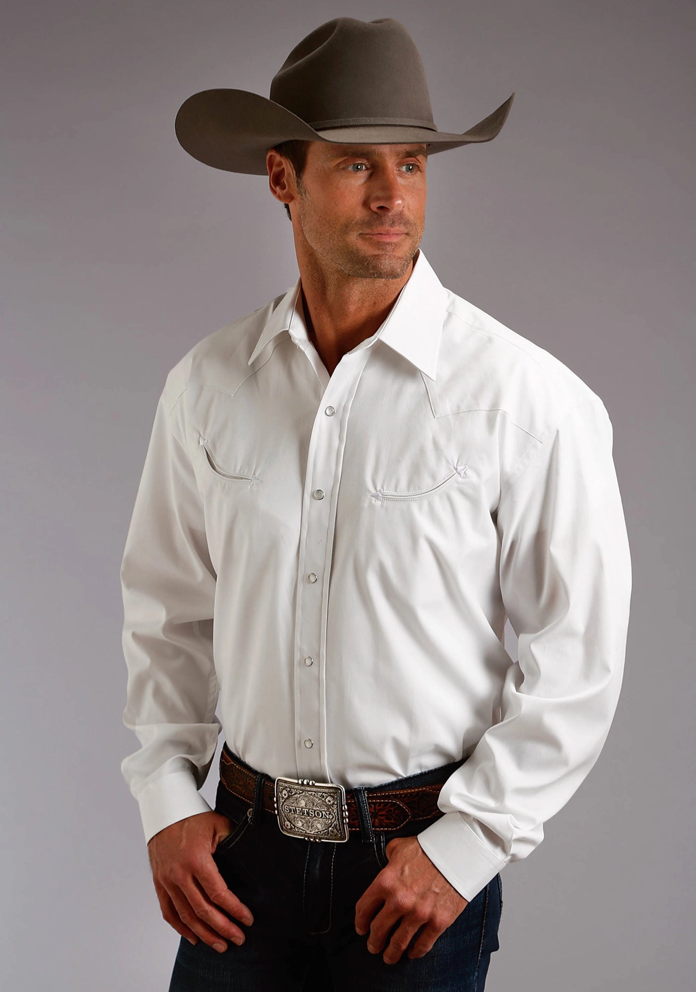 Smooth Texture Workwear Essential Stetson Mens White 100% Cotton Pinpoint Oxford L/S Shirt