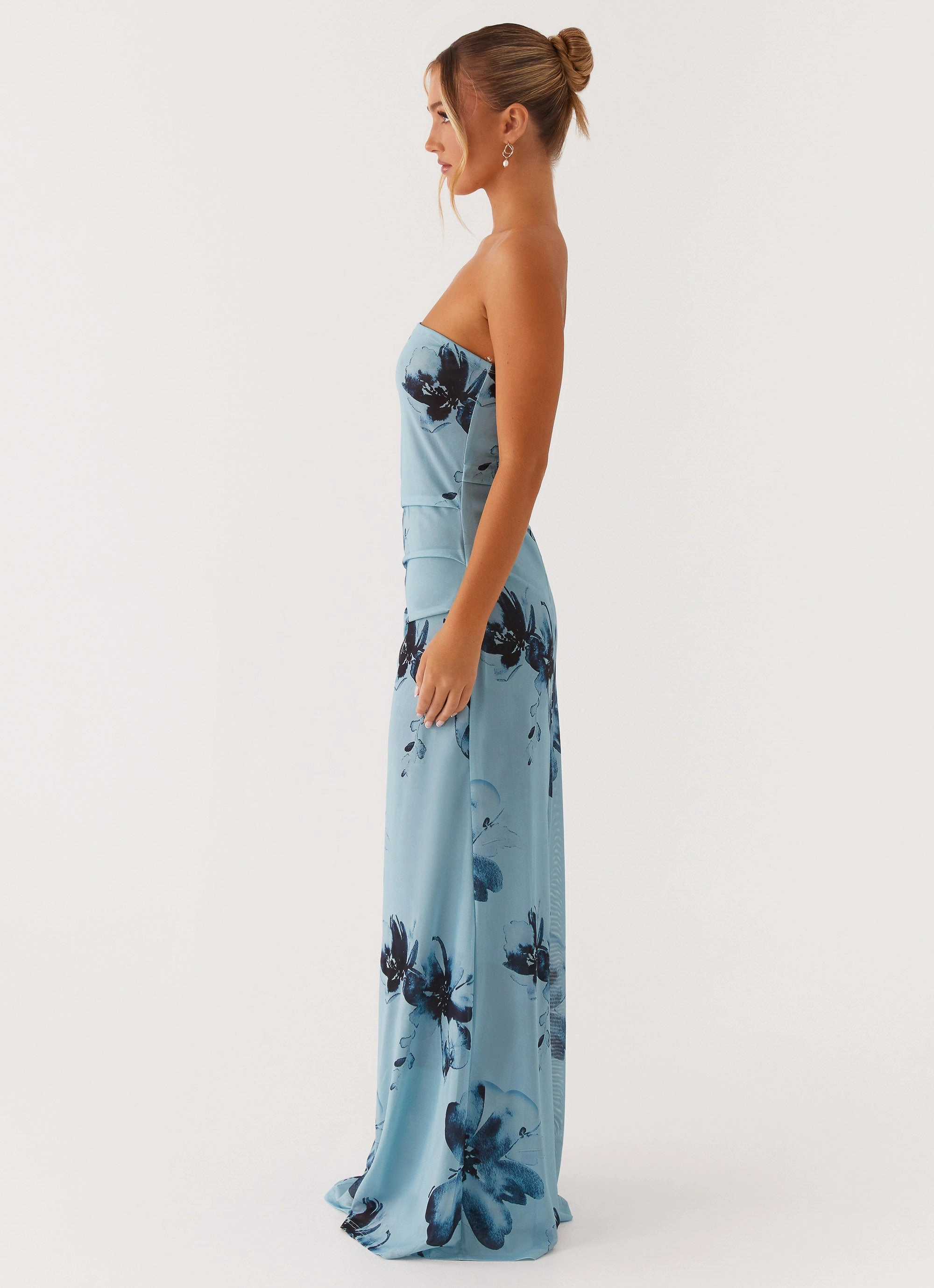 Field Of Dreams Maxi Dress - Blue Black Floral Embroidered-Sleeve