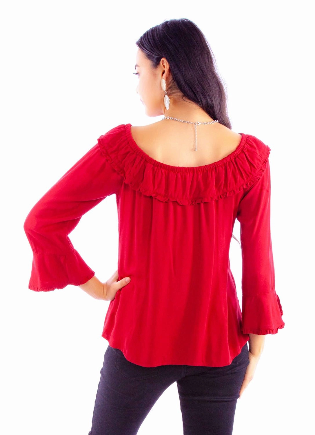 Trend-Driven Scully Womens Drapey Silhouette Red 100% Rayon L/S Blouse