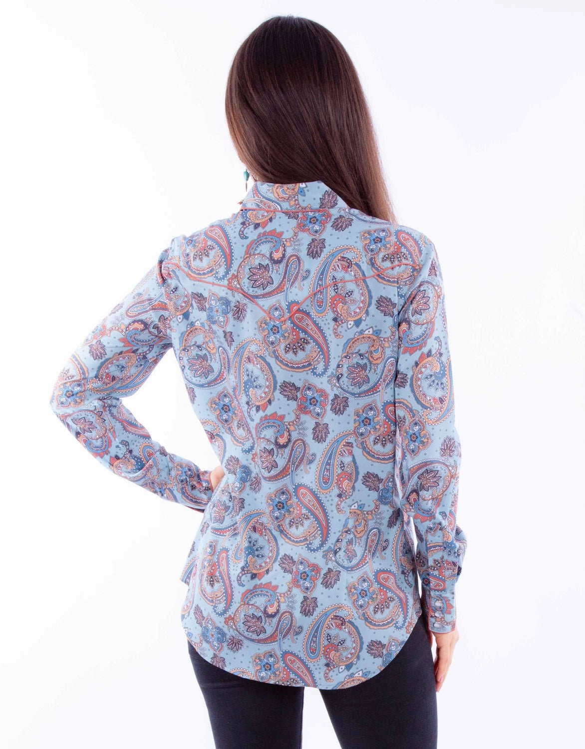 Geometric Shape Scully Womens Western Paisley Blue 100% Rayon L/S Shirt