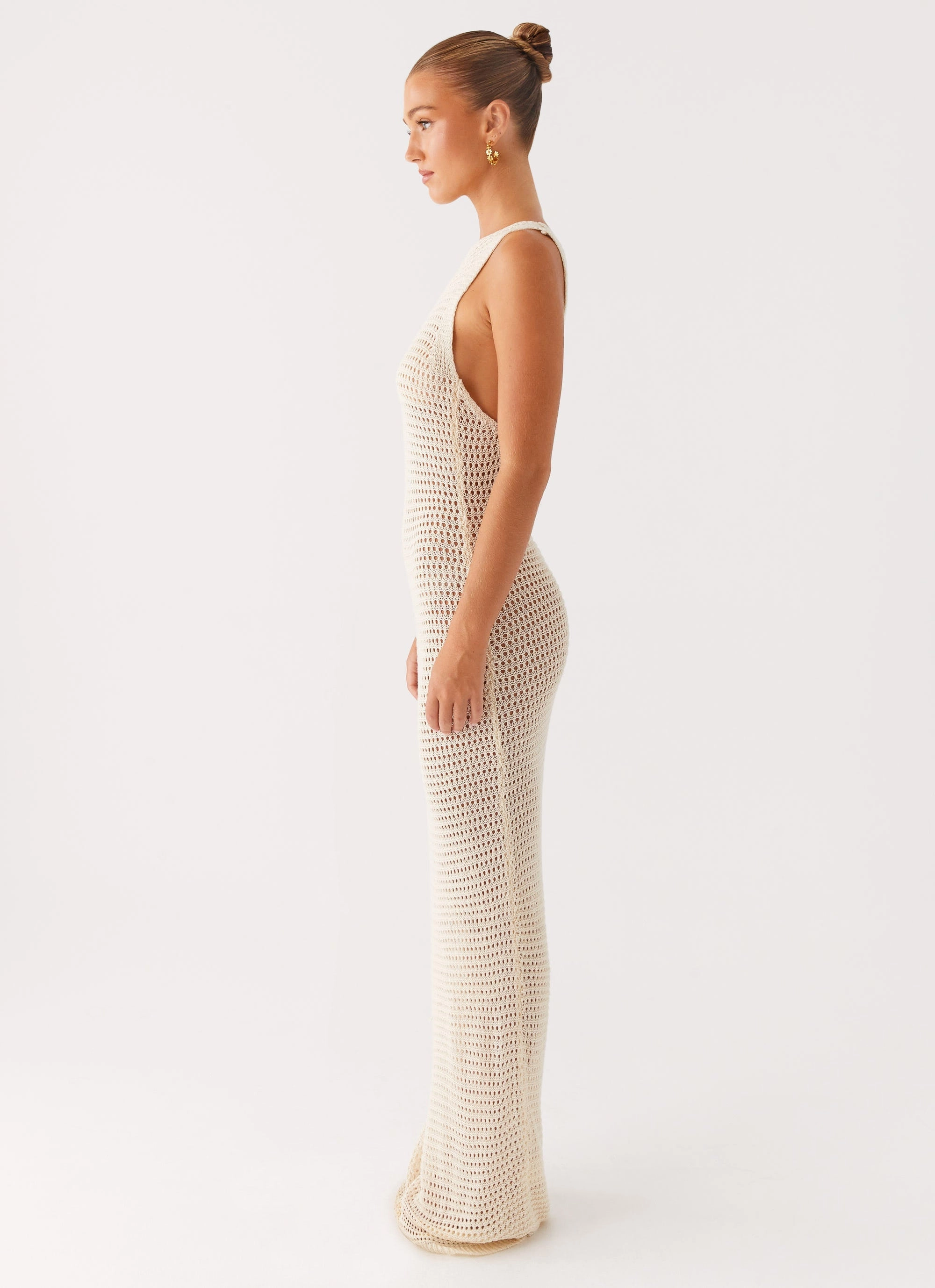 Warm-Layer Easy and Effortless Beach House Crochet Maxi Dress - White