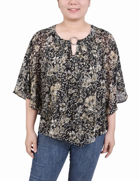 Seasonless Style Chiffon Poncho Top With Ring