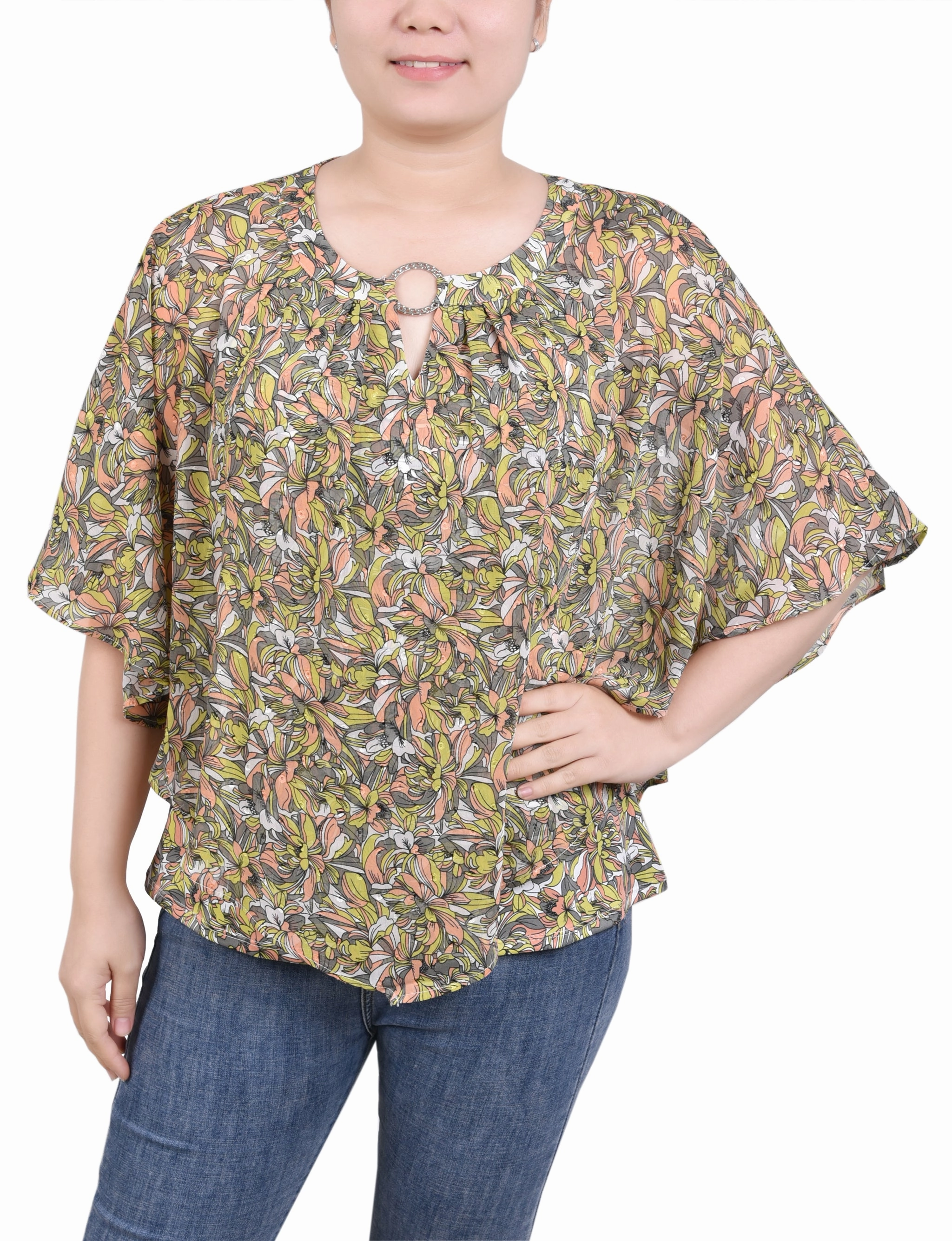 Chiffon Poncho Top With Ring Cozy Lining OdorResistant Treatment