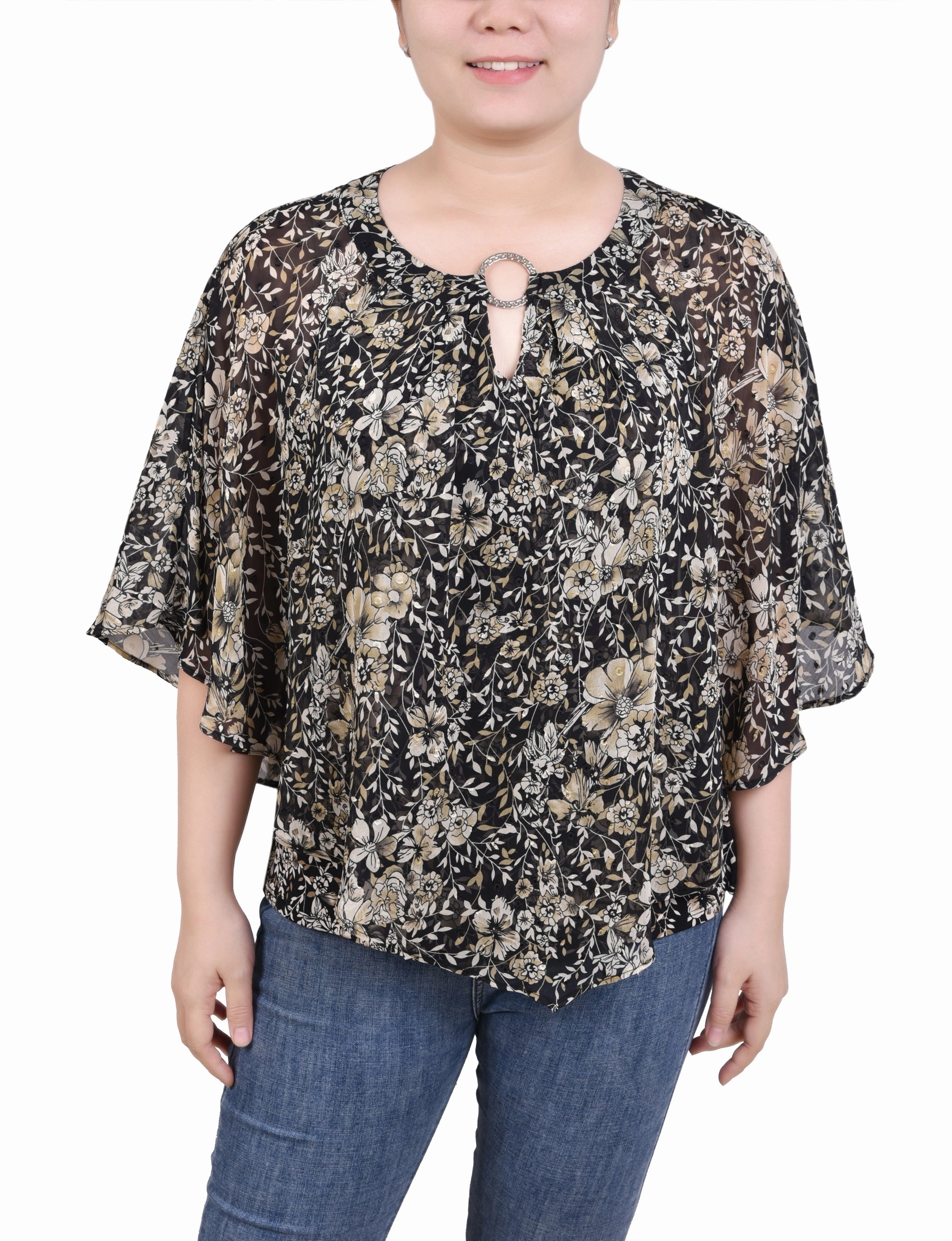 Chiffon Poncho Top With Ring quick dry