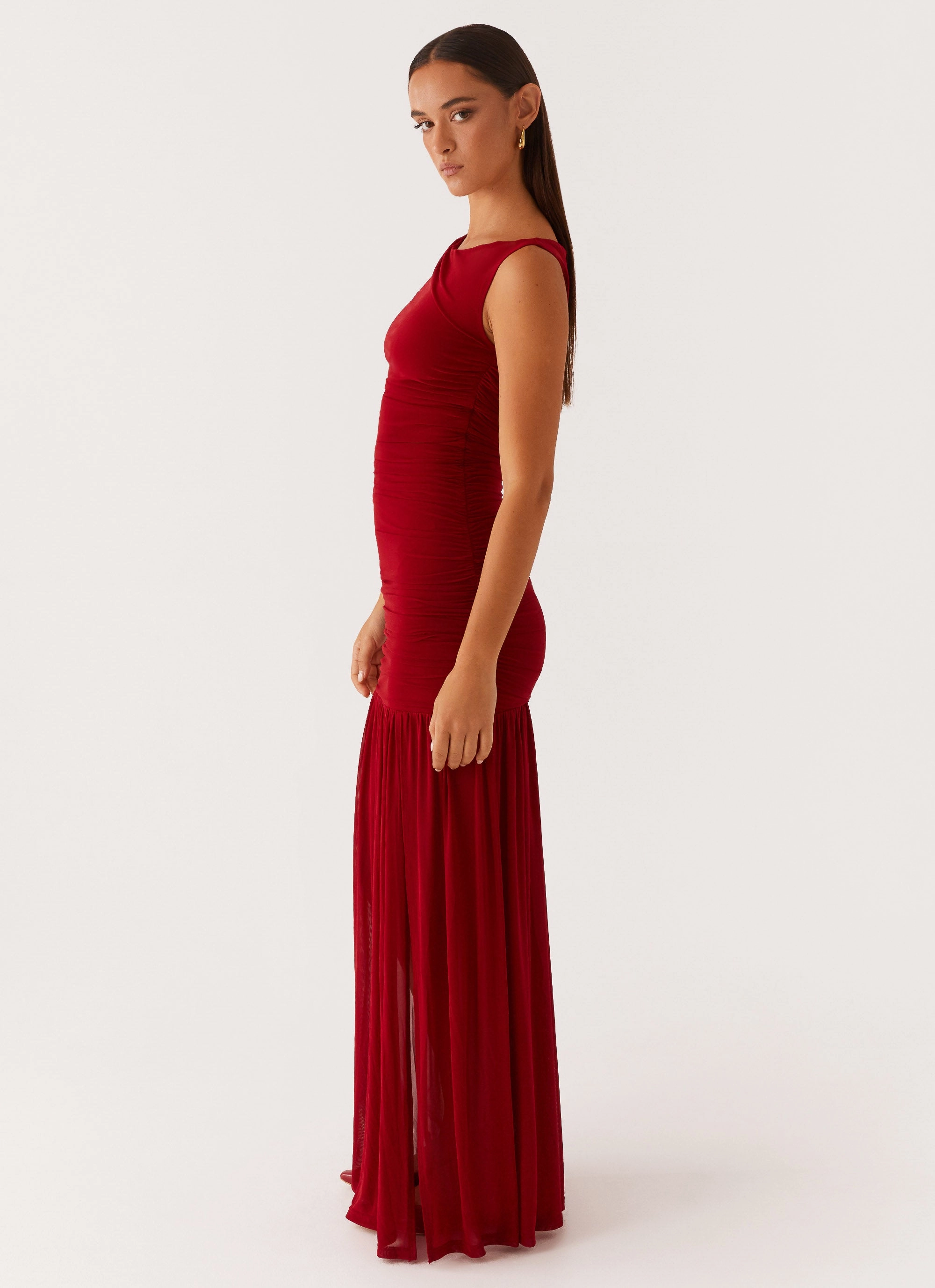 Light Movement Beaded-Sleeve Manon Maxi Dress - Red