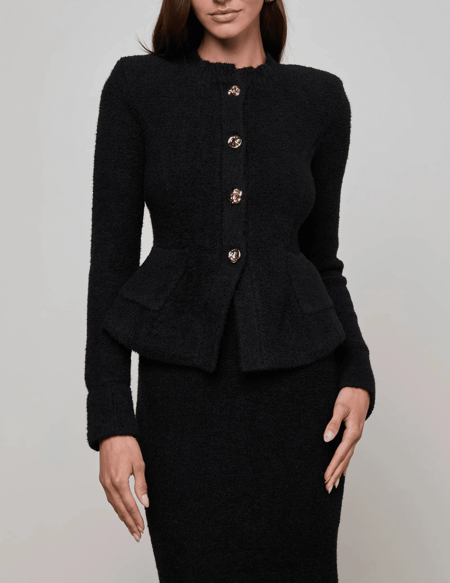 Effortless Comfort Comfy Knitwear Look L'AGENCE Melissa Knit Flare Cardigan in Black