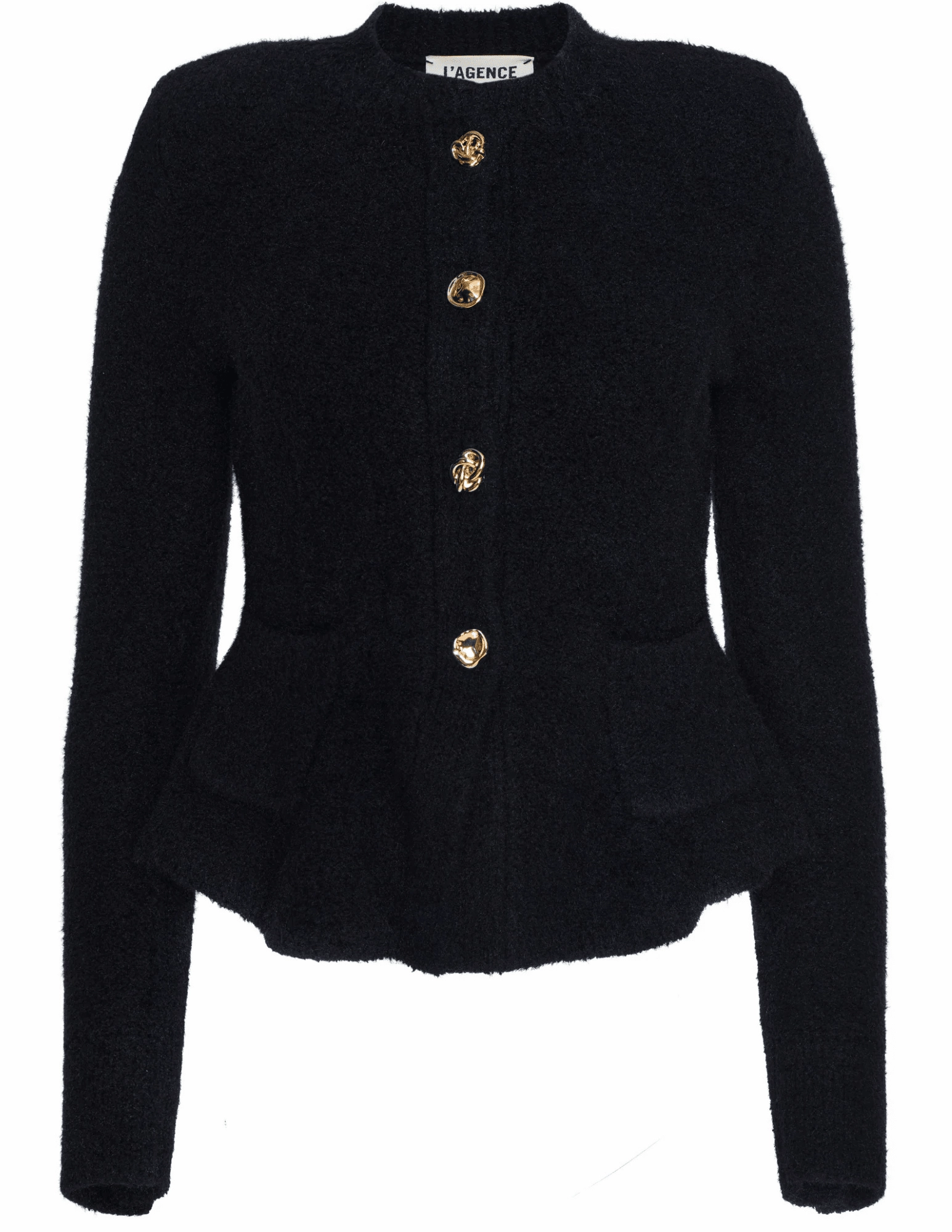 L'AGENCE Melissa Knit Flare Cardigan in Black Lightweight Cable Pattern Chic Style