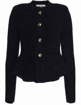 L'AGENCE Melissa Knit Flare Cardigan in Black Lightweight Cable Pattern Chic Style