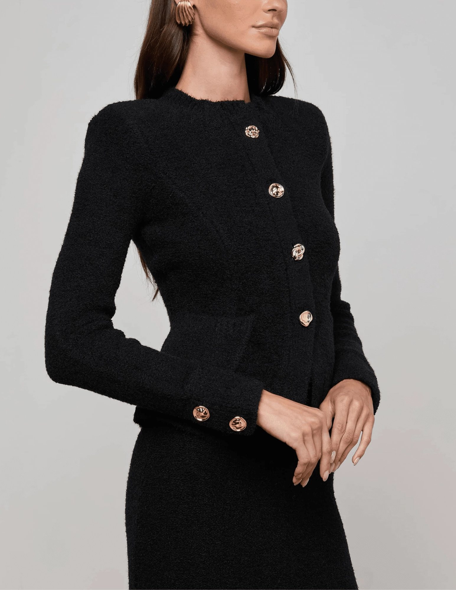 L'AGENCE Melissa Knit Flare Cardigan in Black Knit Design