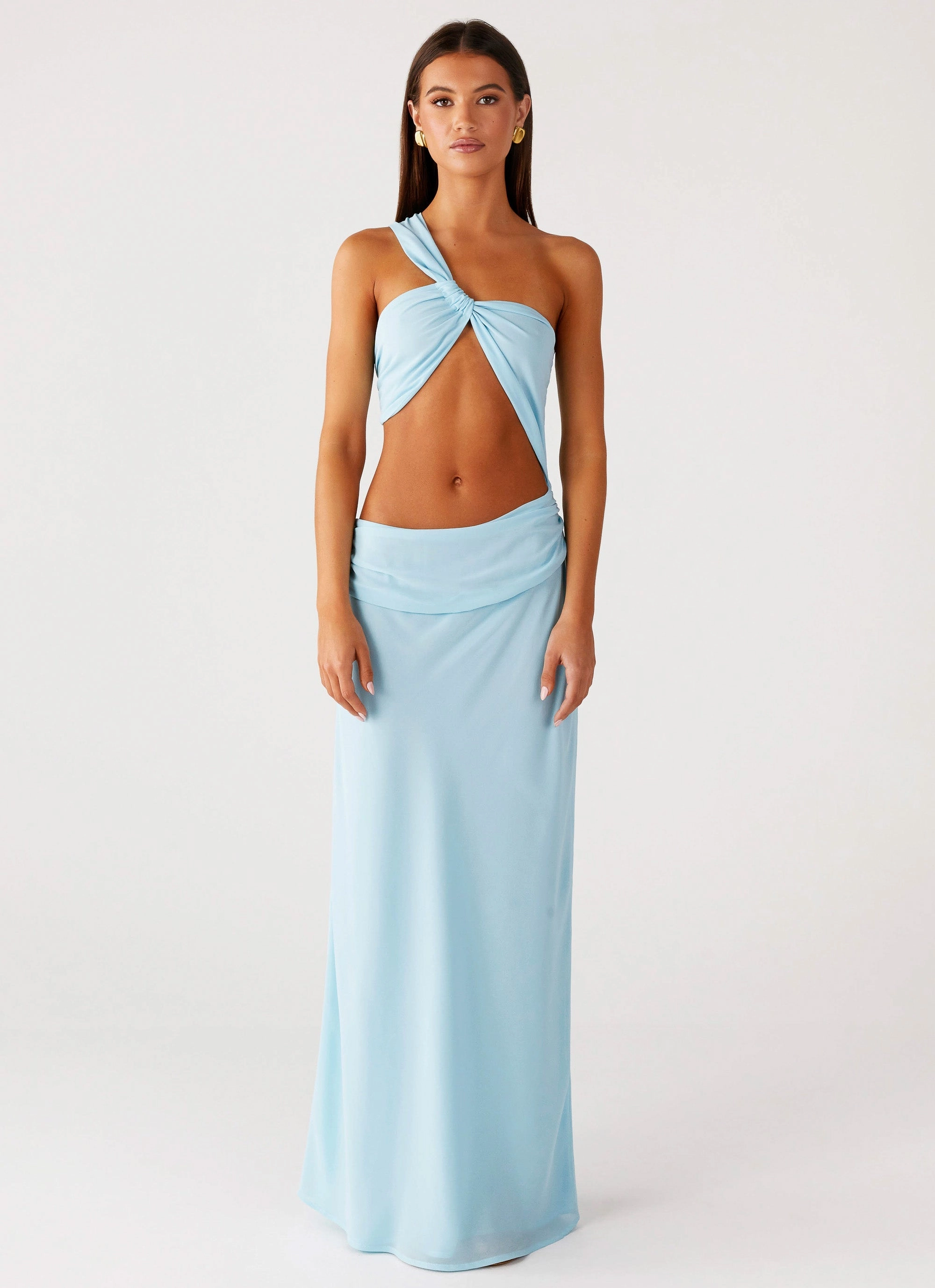 Cindelle One Shoulder Maxi Dress - Turquoise Sheer Layer