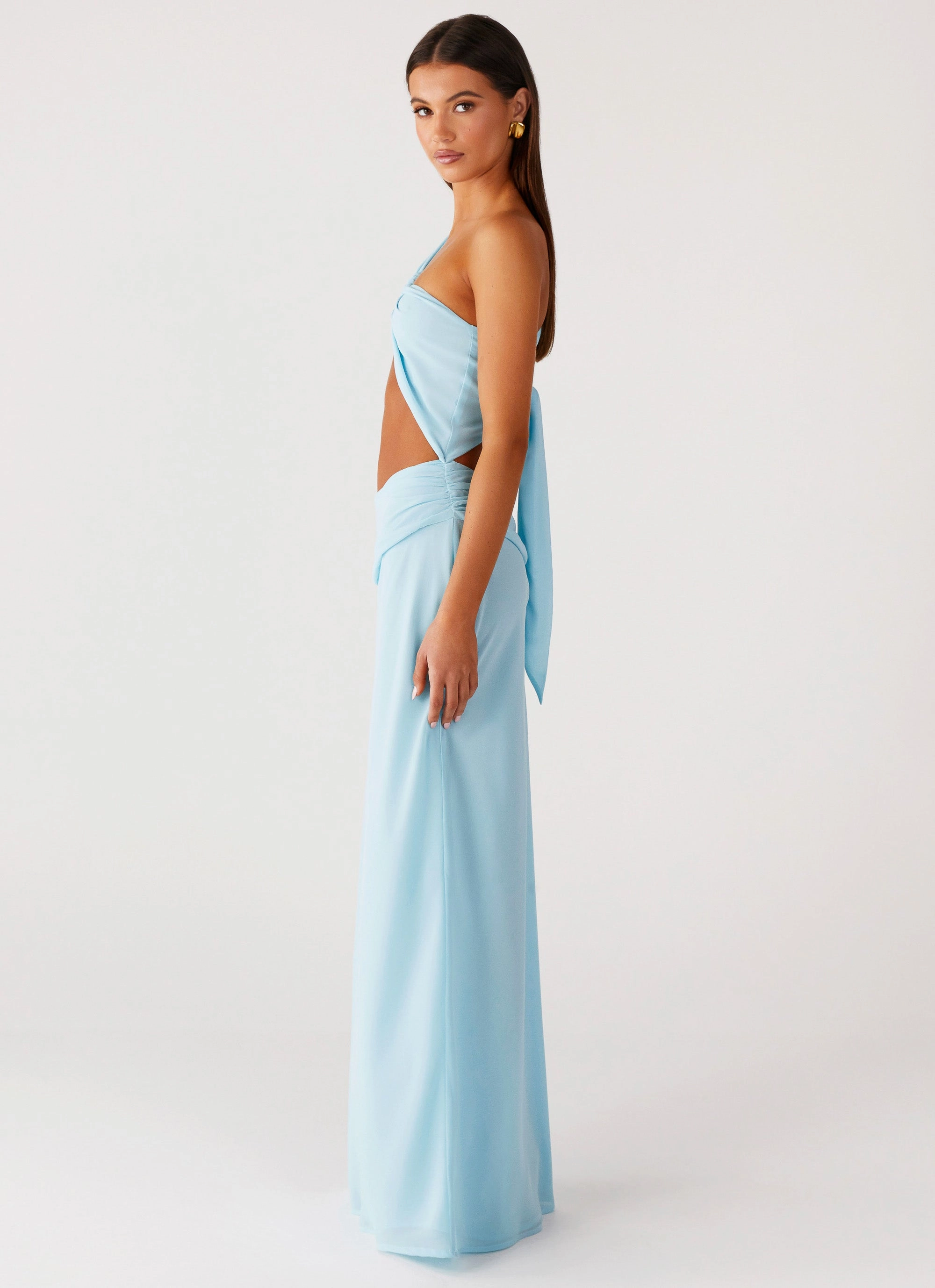 Layered Form Cindelle One Shoulder Maxi Dress - Turquoise