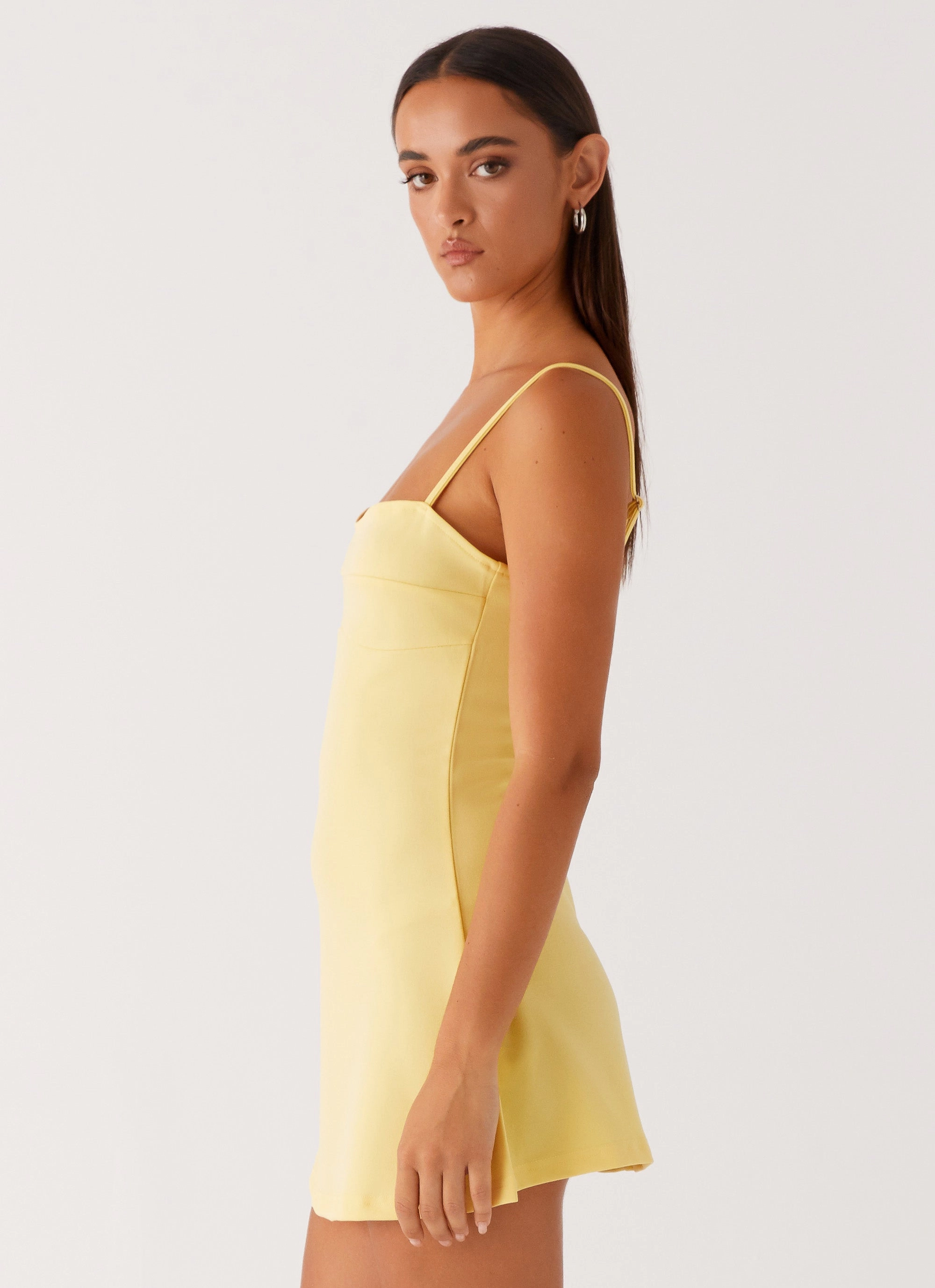 Street Elegance Simple Texture Cindy Mini Dress - Yellow