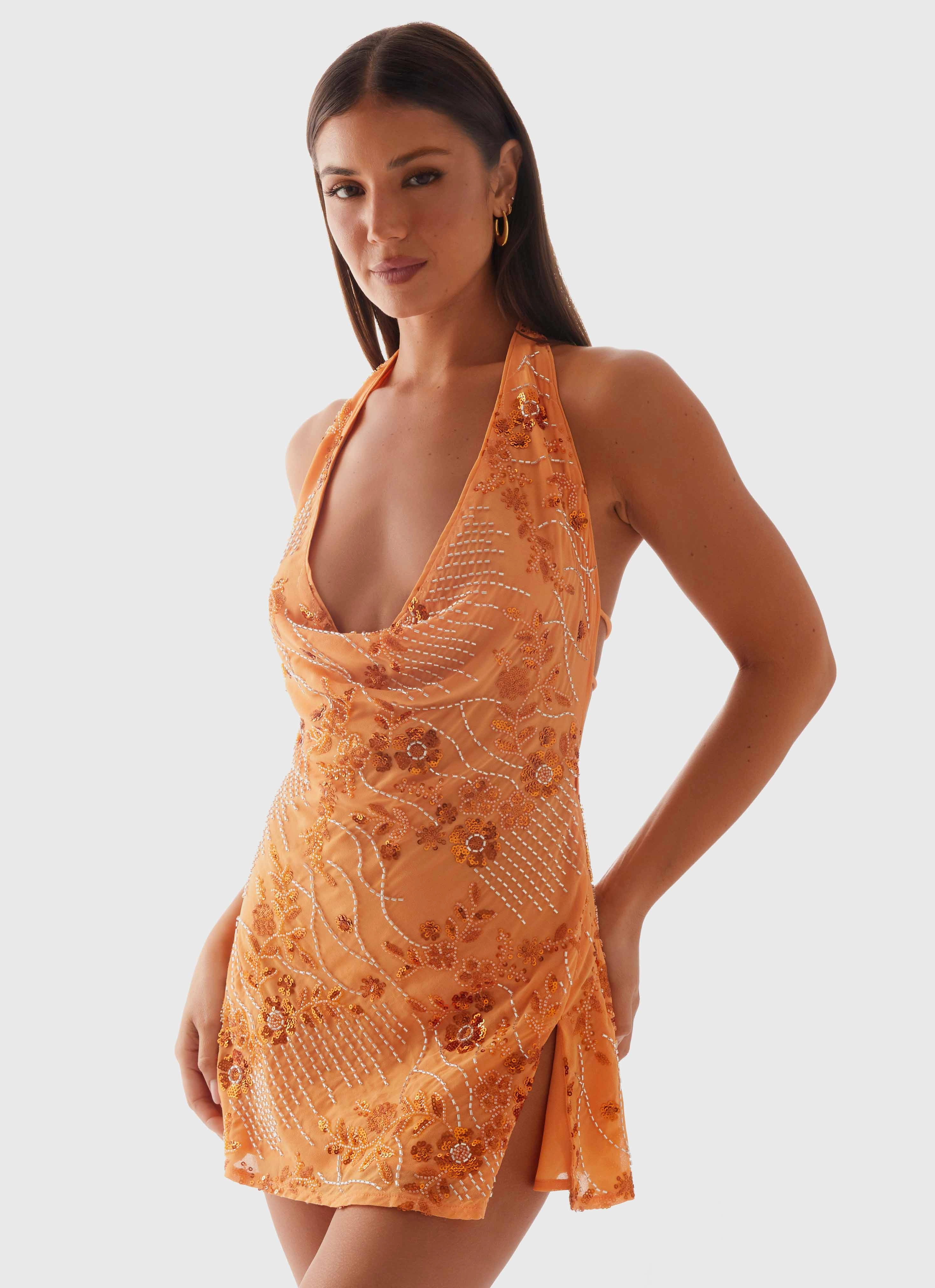 spring fashion Calm Movement Cinzia Beaded Mini Dress - Orange