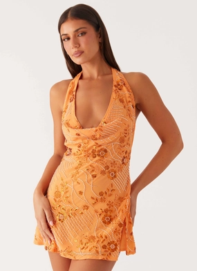 Cinzia Beaded Mini Dress - Orange Sharp Style Stylish Wear