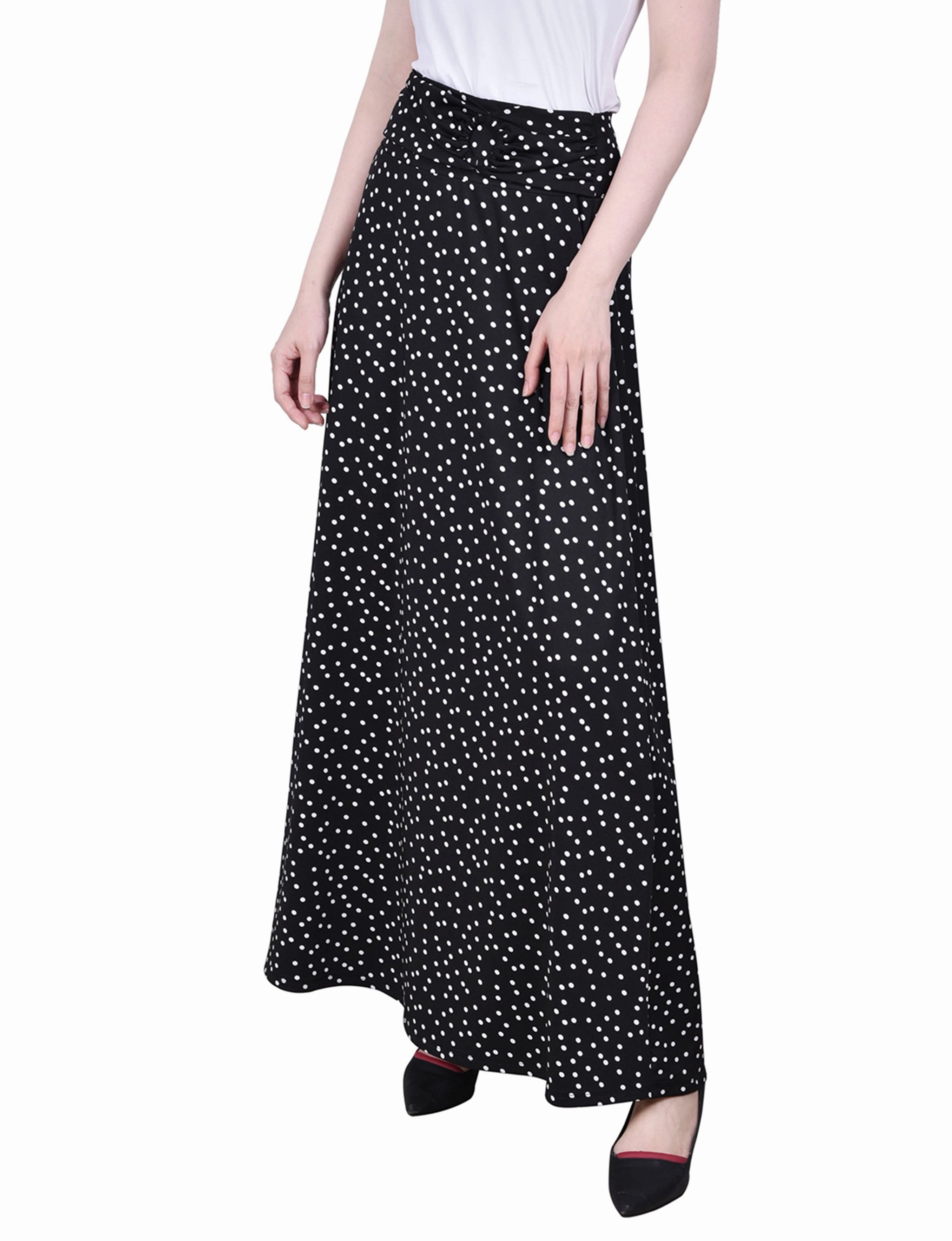 Petite Maxi A-Line Skirt With Front Faux Belt With Ring Detail High Cut Romantic Hour
