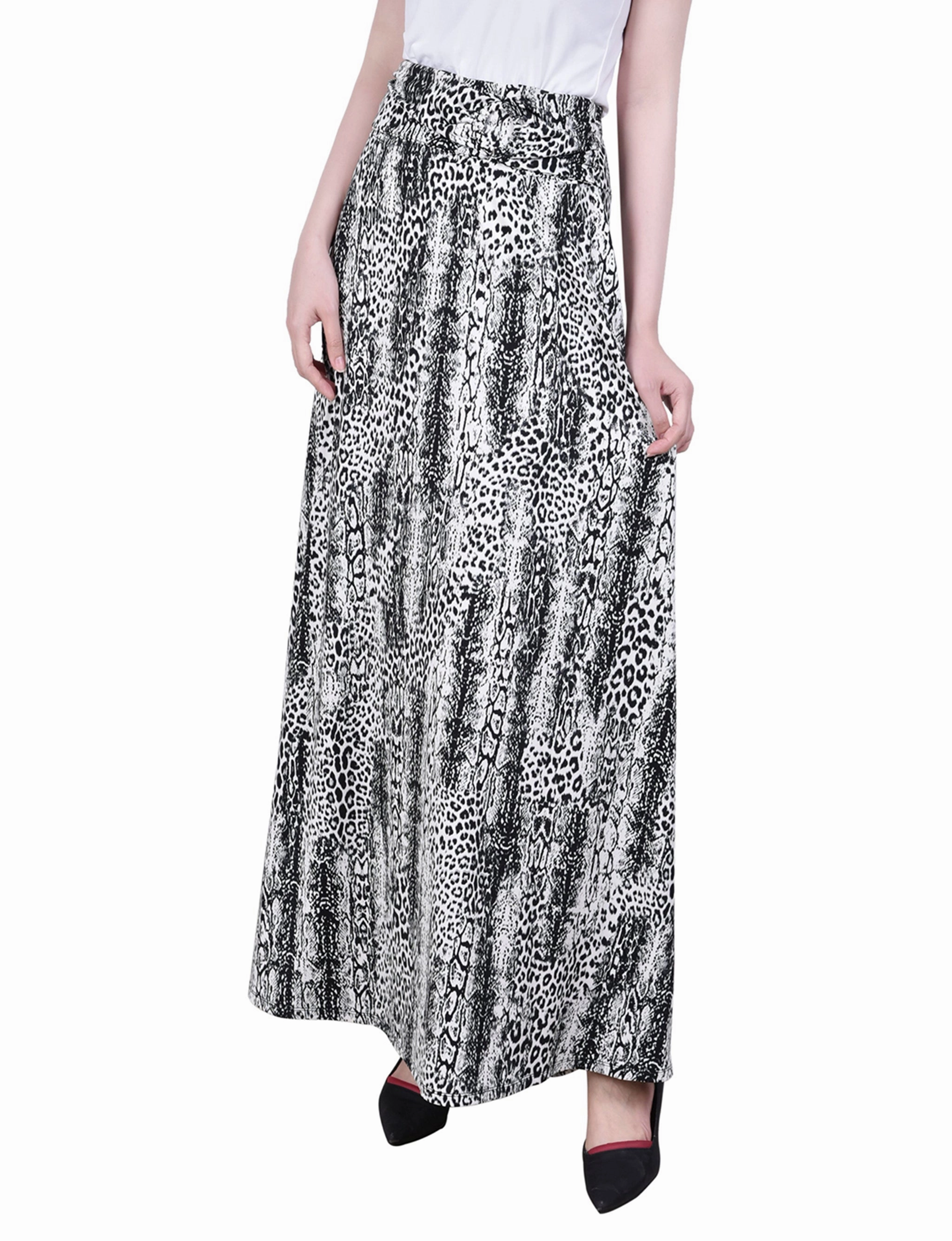 Cozy Design Wool-Blend Petite Maxi A-Line Skirt With Front Faux Belt With Ring Detail