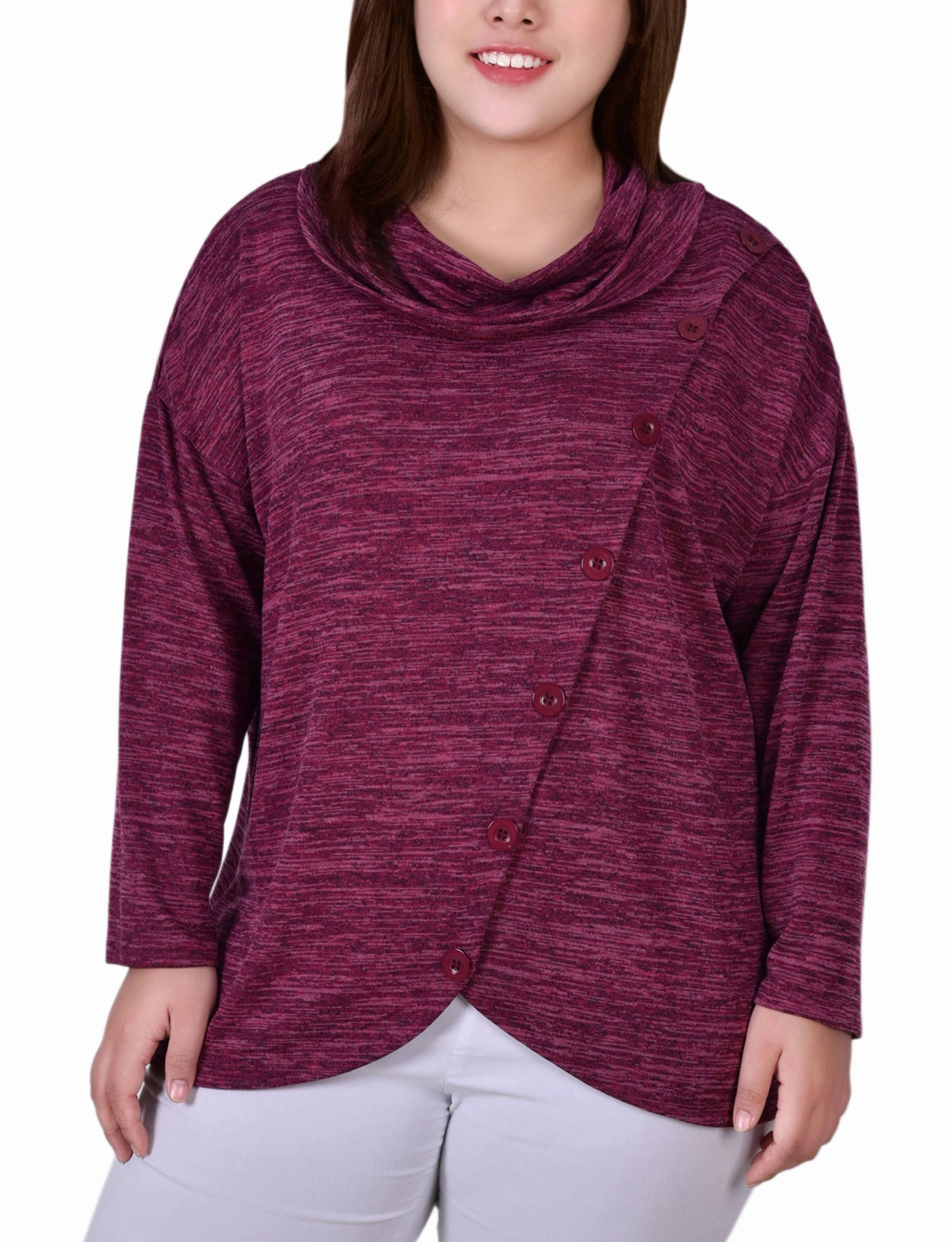 Plus Size Long Sleeve Cowl Neck Top With Button Detail Back Detail Maternity-Fit