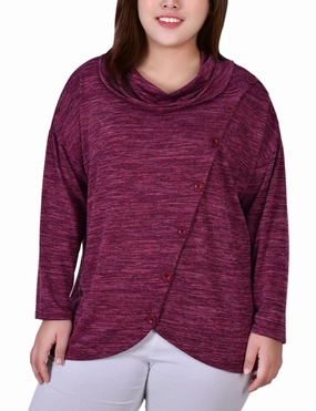 Plus Size Long Sleeve Cowl Neck Top With Button Detail Back Detail Maternity-Fit