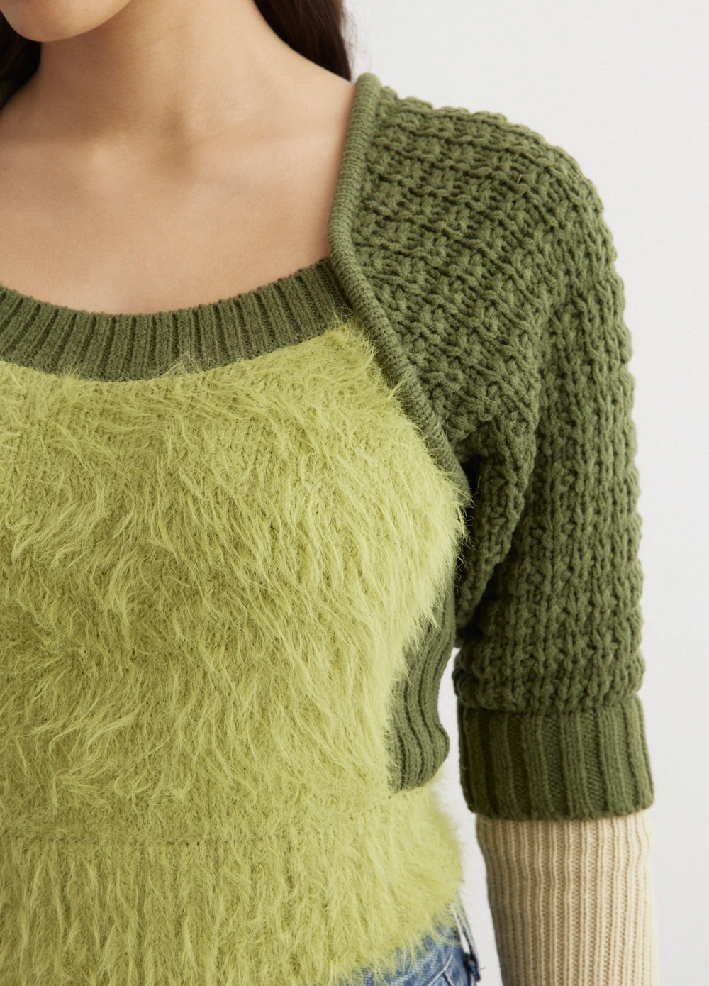 Furry Chunky Knit Top Stretch Fabric City Warmth