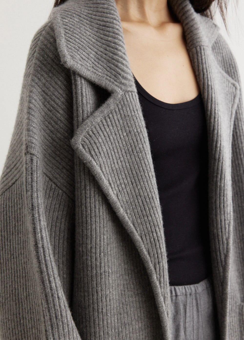 Bonded Fabric Rib-Knit Cardi Coat