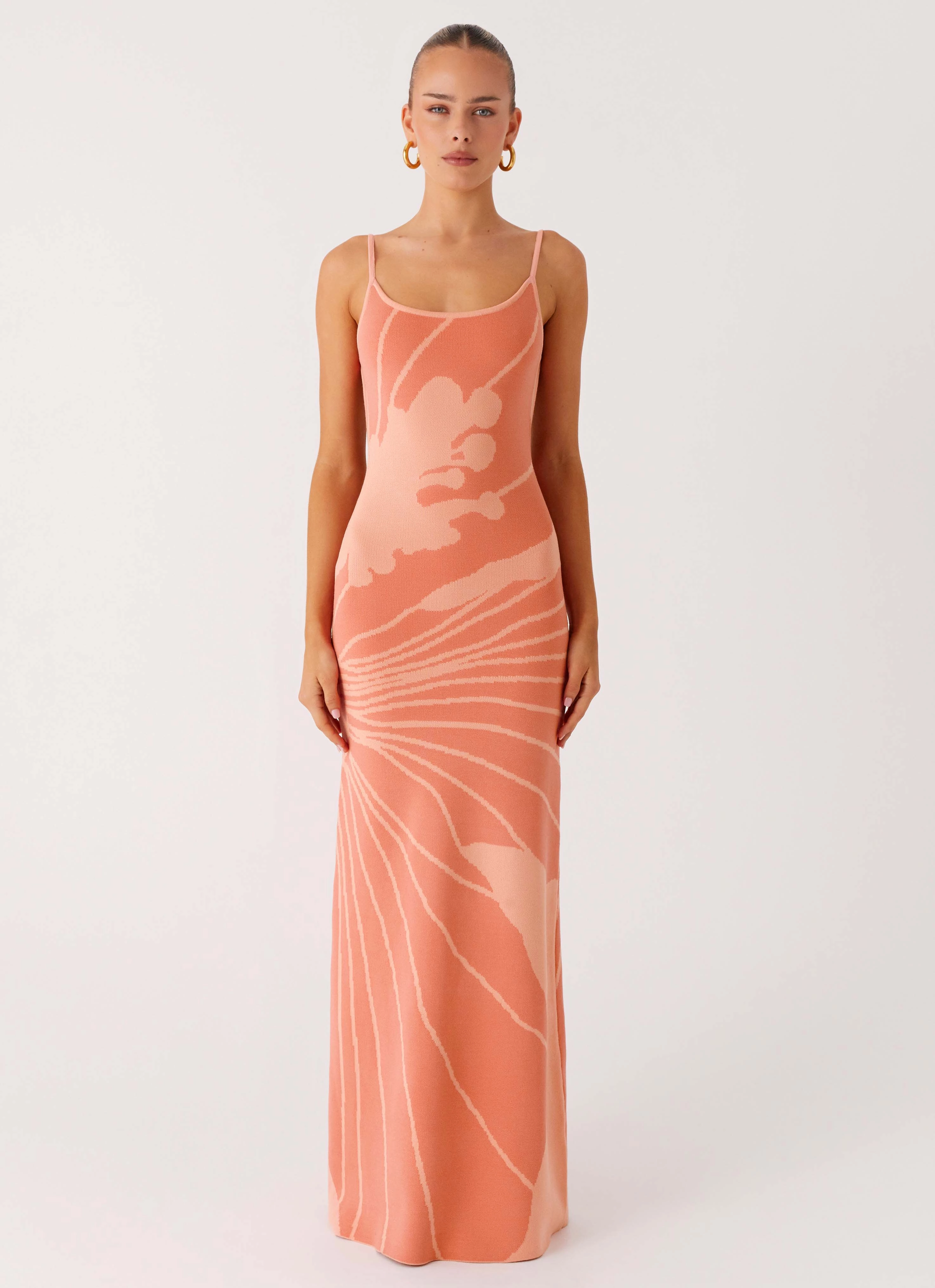 WideCollarDesign Bliss View Knit Maxi Dress - Peach