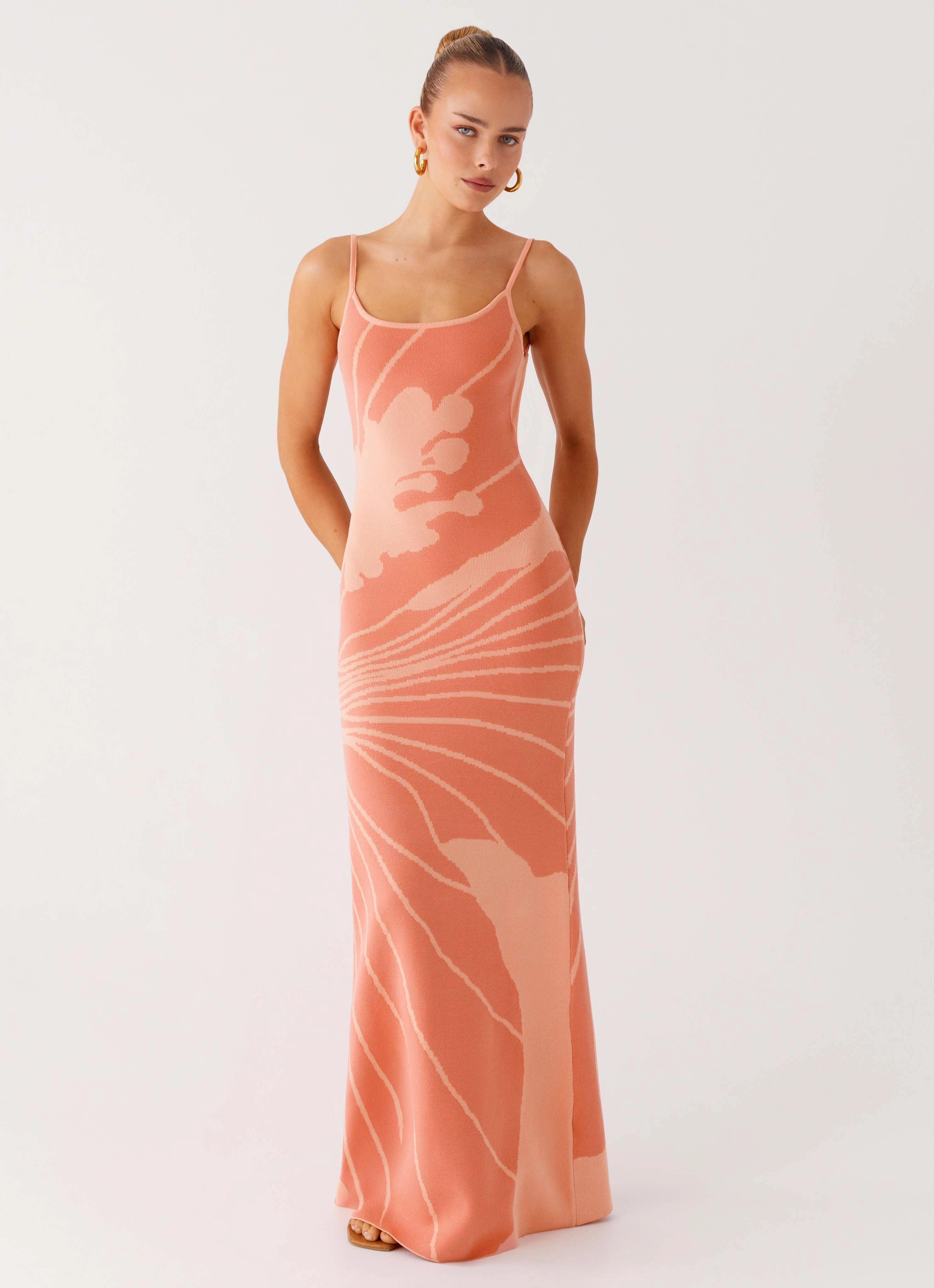 Bliss View Knit Maxi Dress - Peach Sleek Comfort