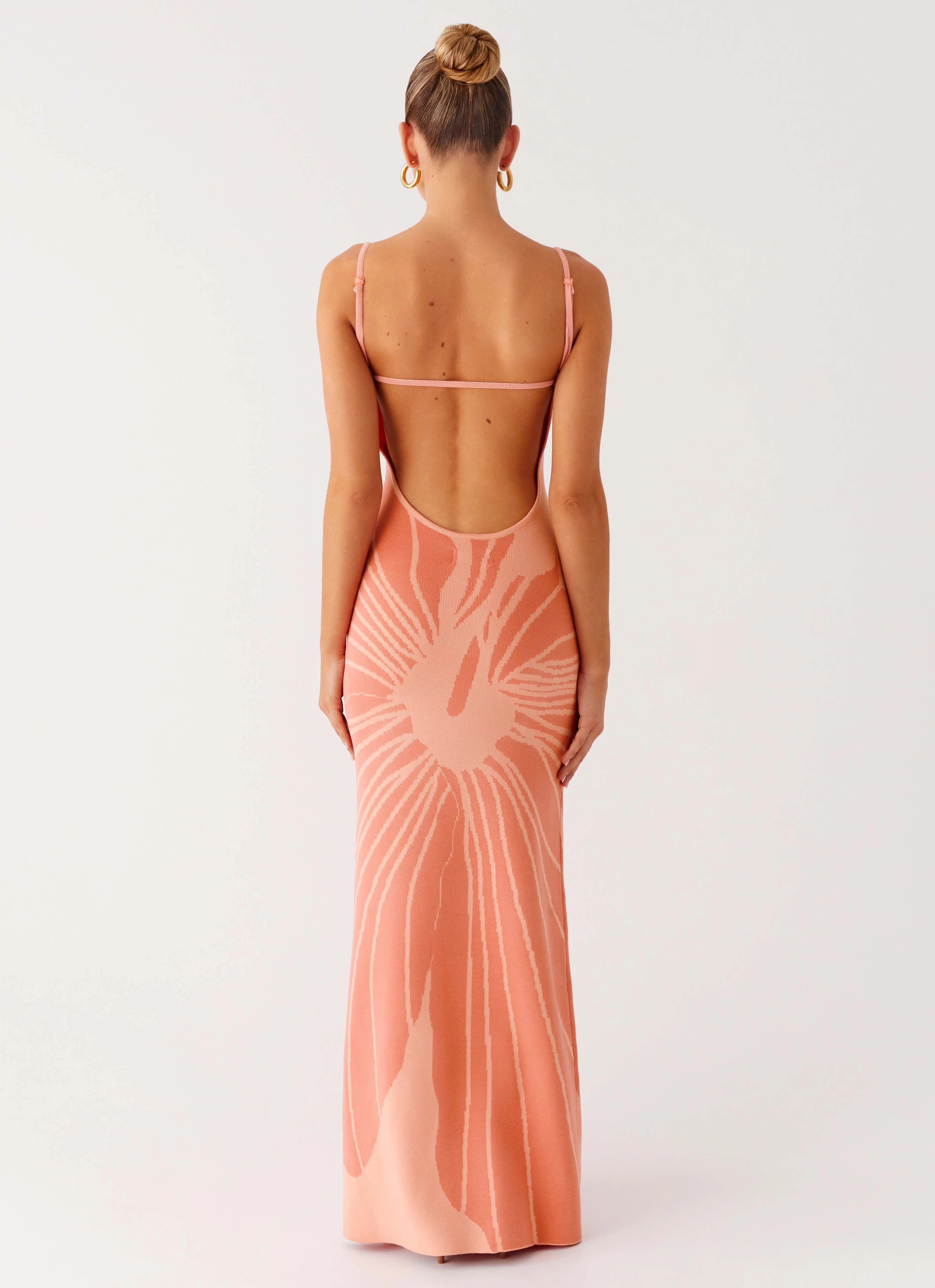 Playful Twist Bliss View Knit Maxi Dress - Peach