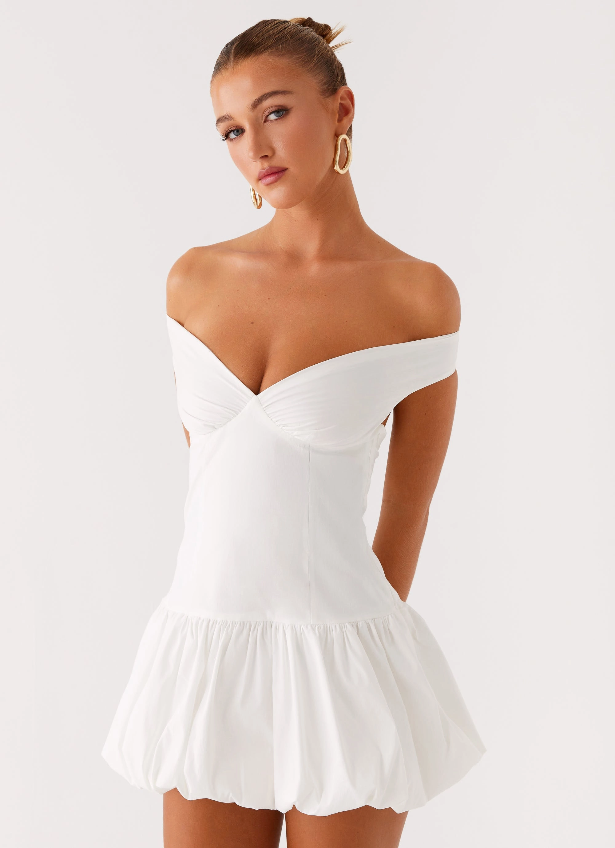 Endless Romance Off Shoulder Mini Dress - White Artistic Shape Shade Soft