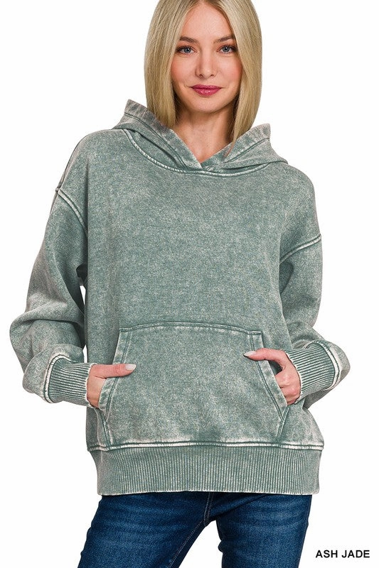 Sandra Fleece Acid Wash Kangaroo Pocket Hoodie winter warmth