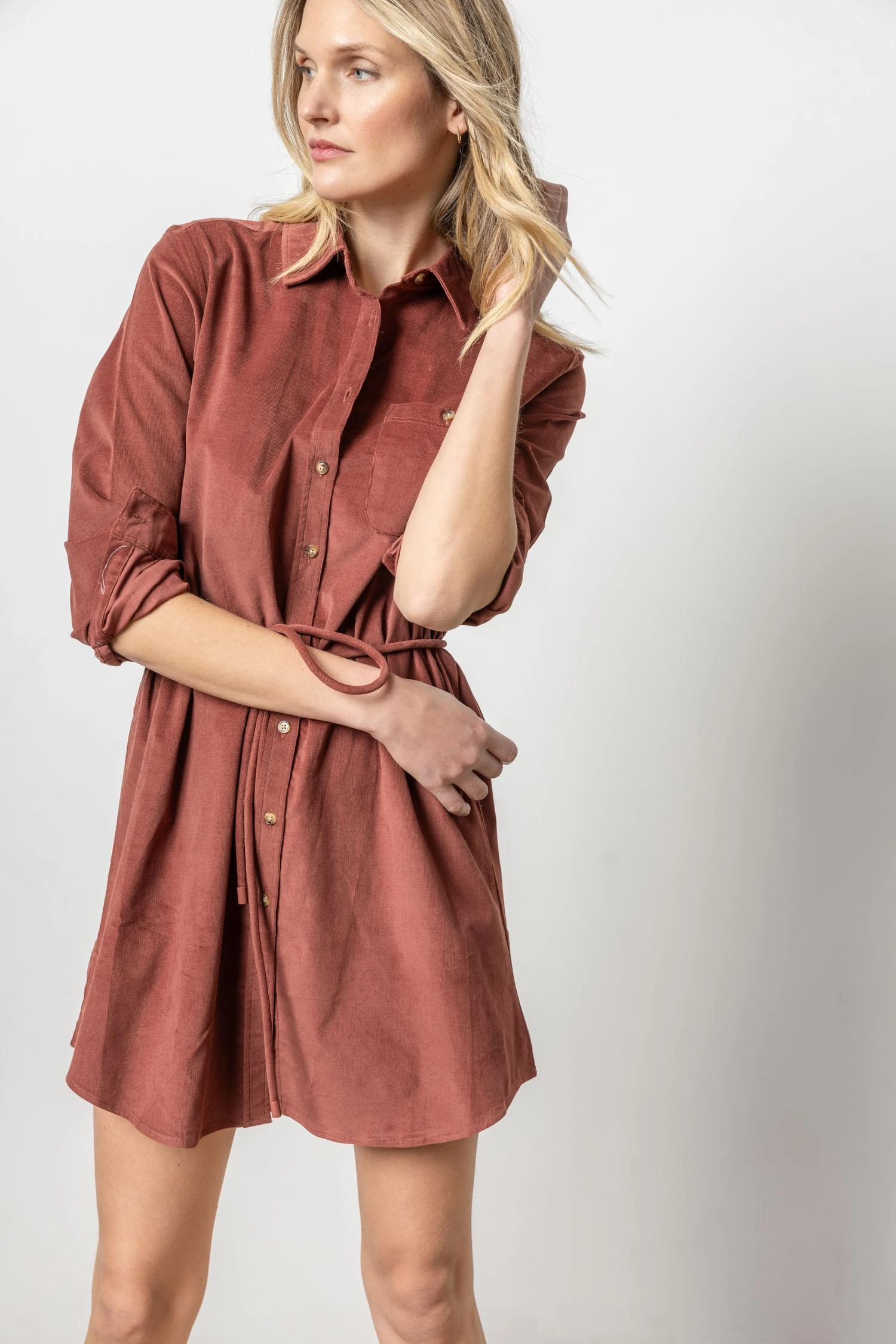 Corduroy Shirt Dress in Brandy All-Purpose Comfort