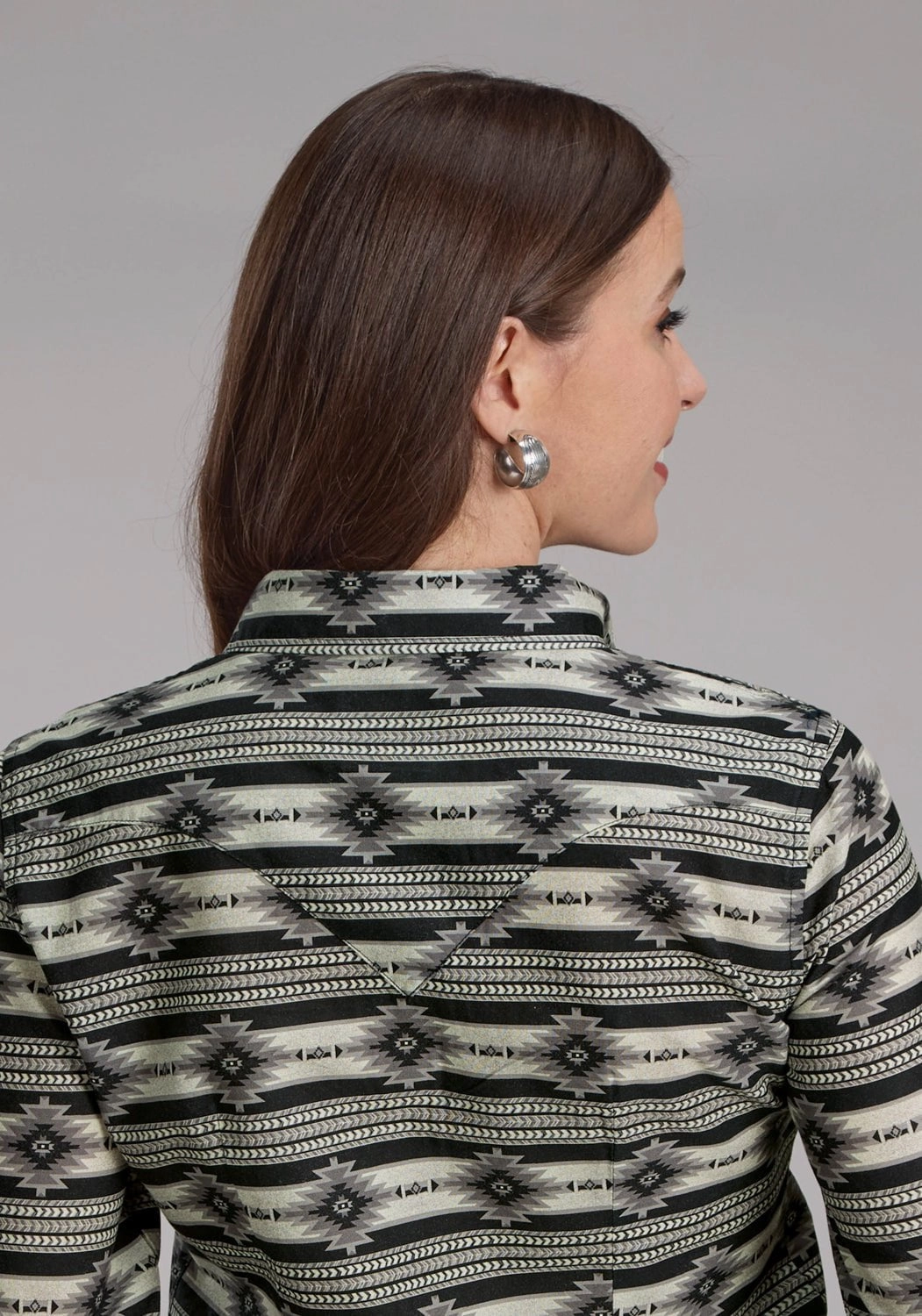 Roper Womens 2182 Santa Fe Aztec Black 100% Cotton L/S Shirt Geometric Pattern