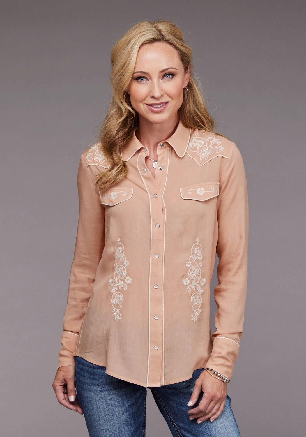 Stetson Womens 2097 Western Pink 100% Rayon L/S Blouse Weekend Outfit High Street Fashion