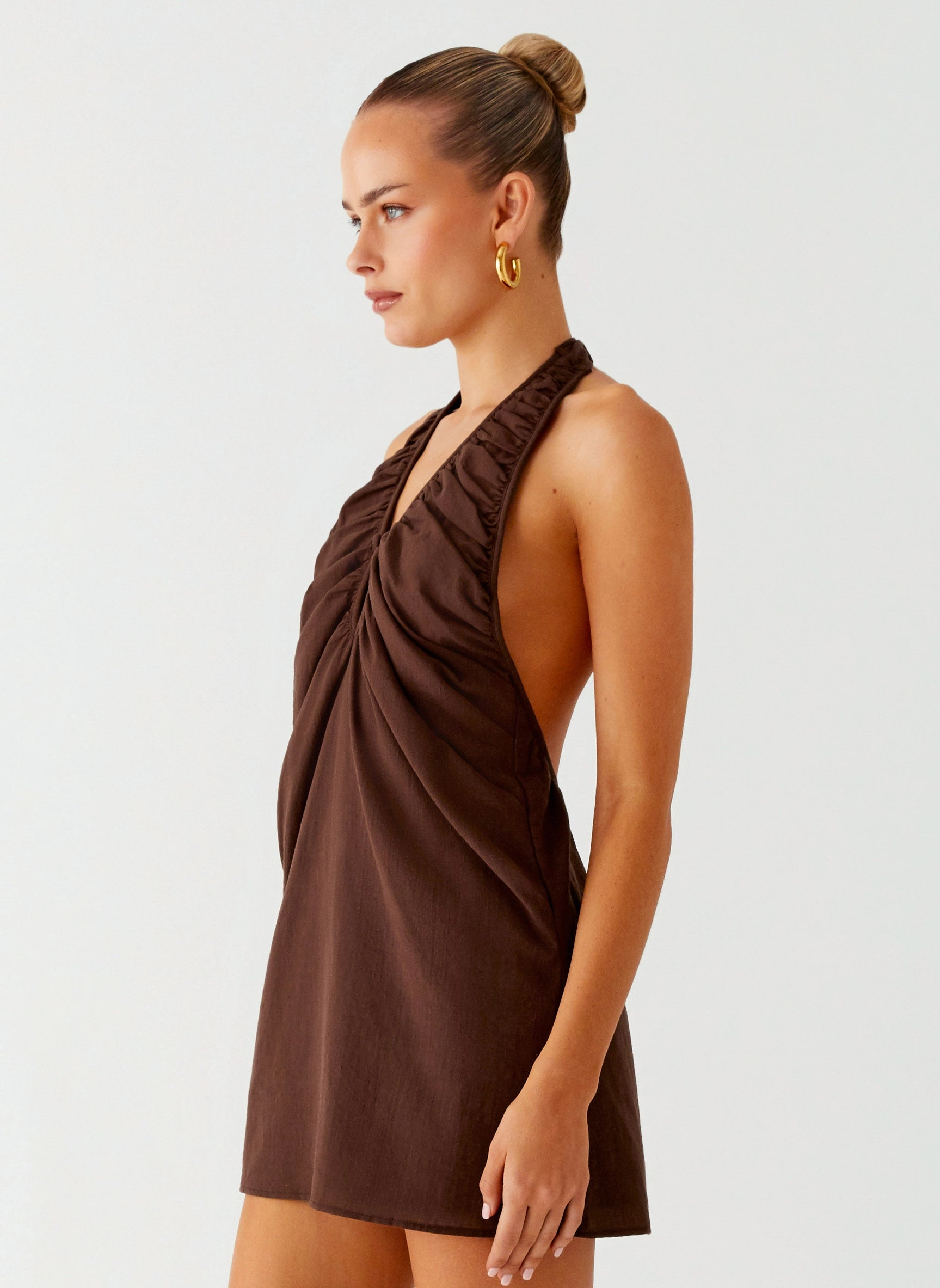Jepsen Halter Mini Dress - Chocolate Subtle Texture