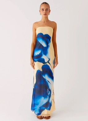 So You Say Strapless Maxi Dress - Heirloom Floral Minimalist-Trend