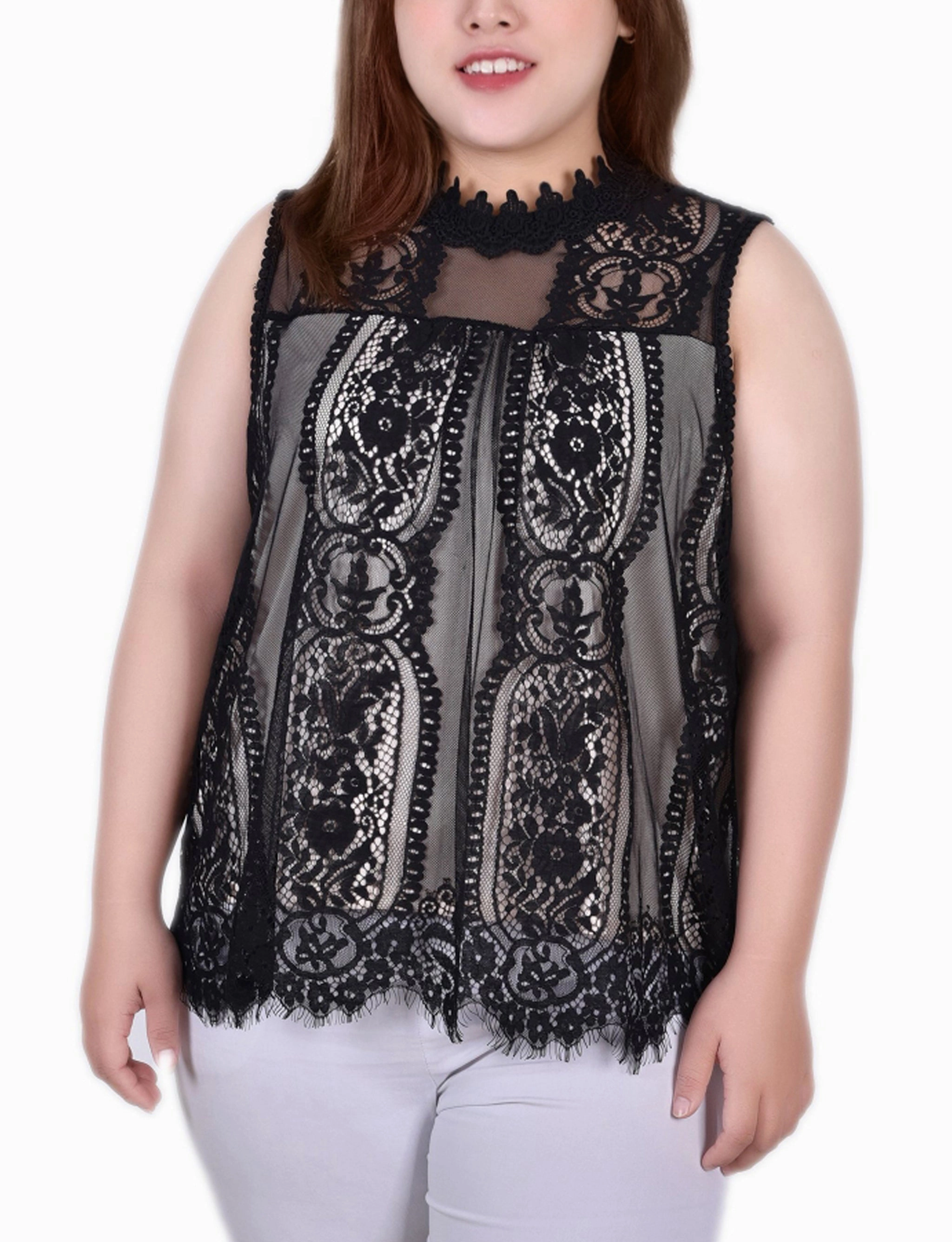 Halter neck Plus Size Sleeveless Mock Neck Lace Top