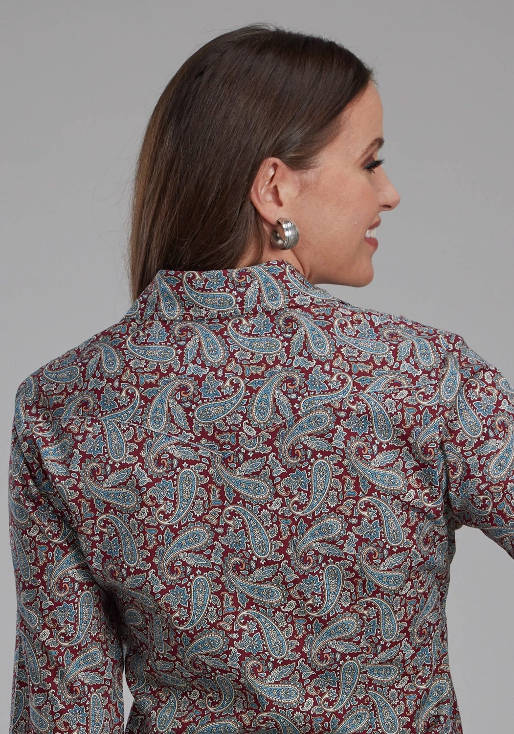 Roper Womens 2154 Orchard Paisley Multi-Color 100% Cotton Btn L/S Shirt EasyCare Fabric Ruffle Edge