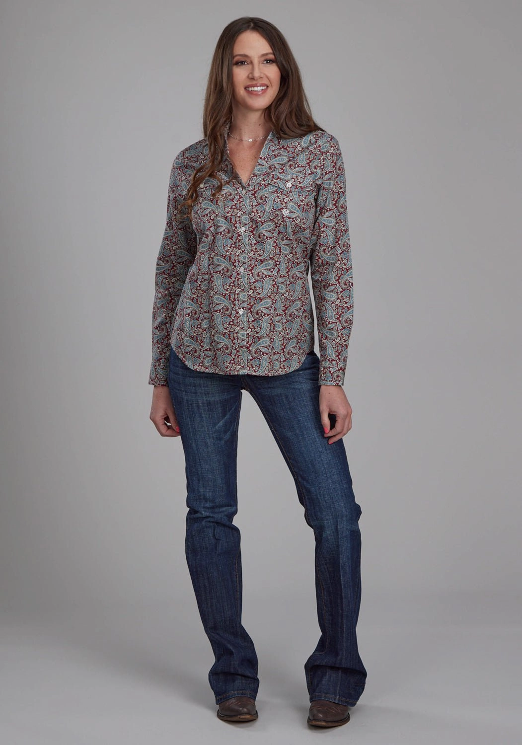 Roper Womens 2154 Orchard Paisley Multi-Color 100% Cotton Btn L/S Shirt Cool Comfort Comfort-First