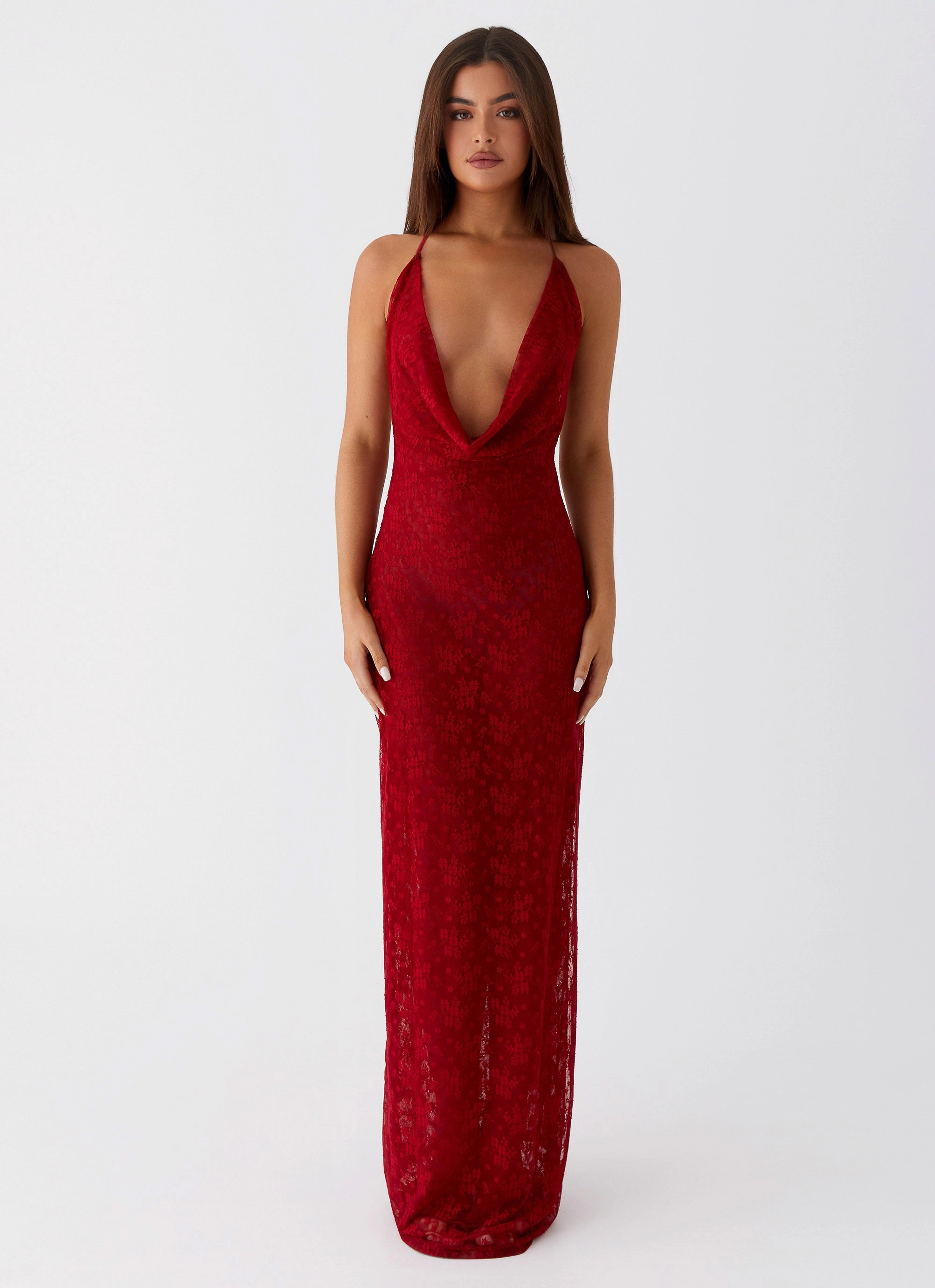 Minimalist Look Soft Wear Champagne Coastline Maxi Dress - Dark Red