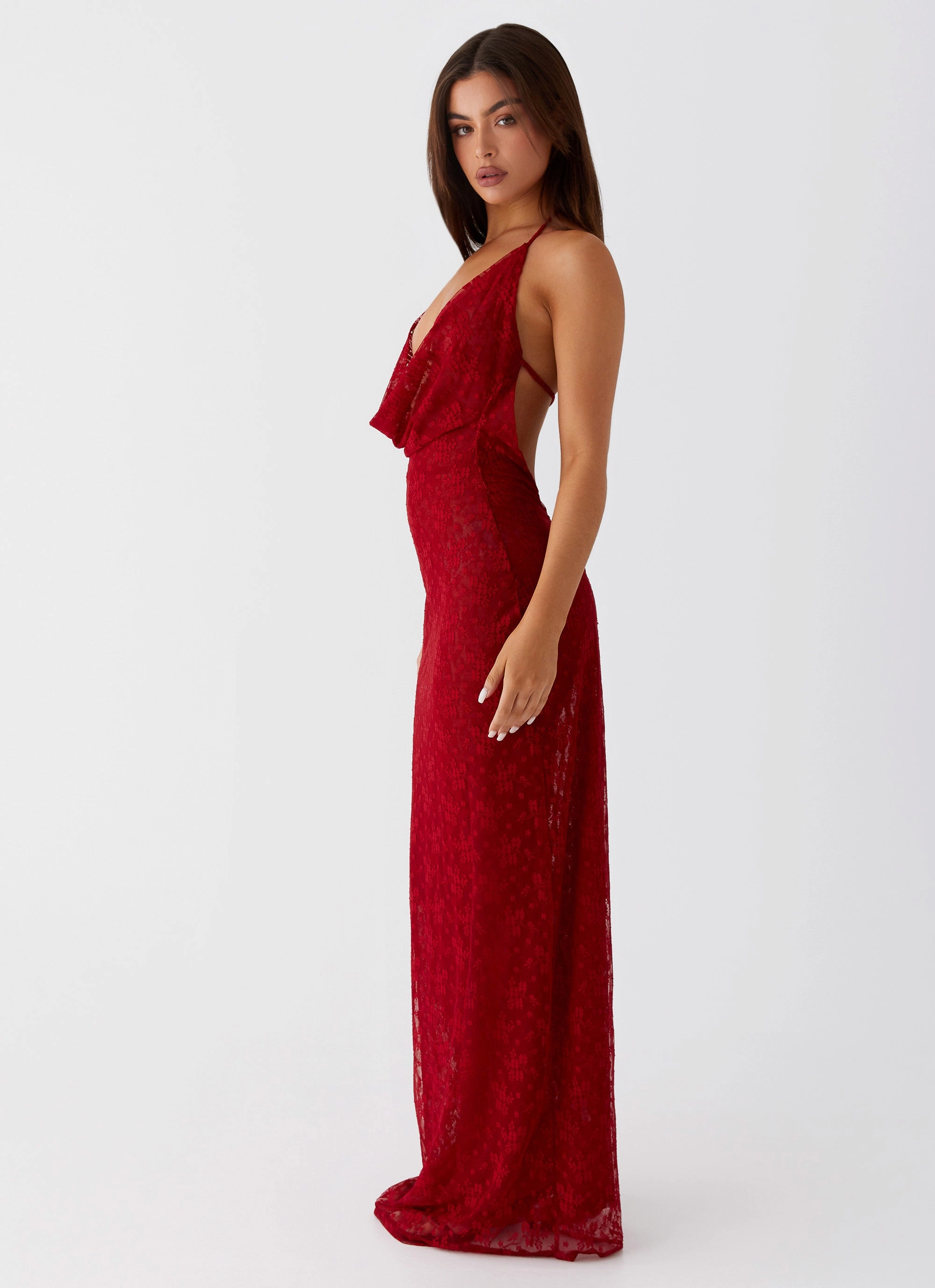 Snag-Resistant All-Occasion Look Champagne Coastline Maxi Dress - Dark Red