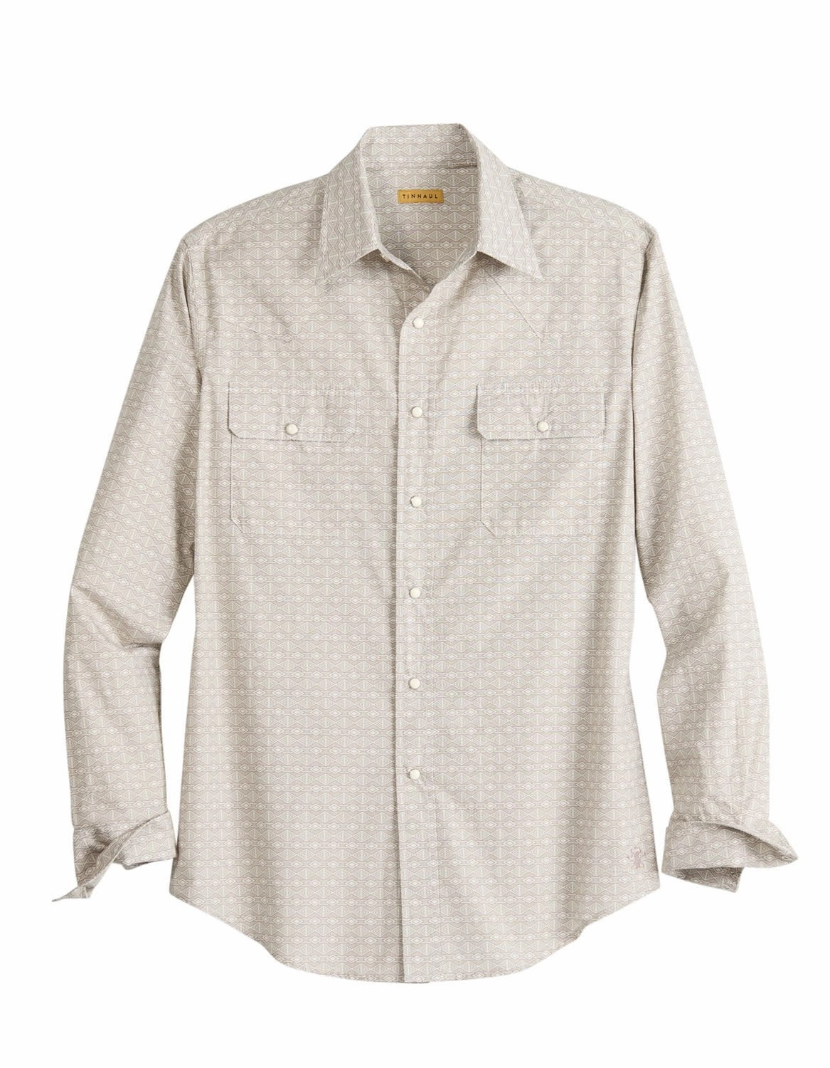 Tin Haul Mens 2199 Tribal Print Off White 100% Cotton L/S Shirt Layering Piece No Slip Shoulder Grips