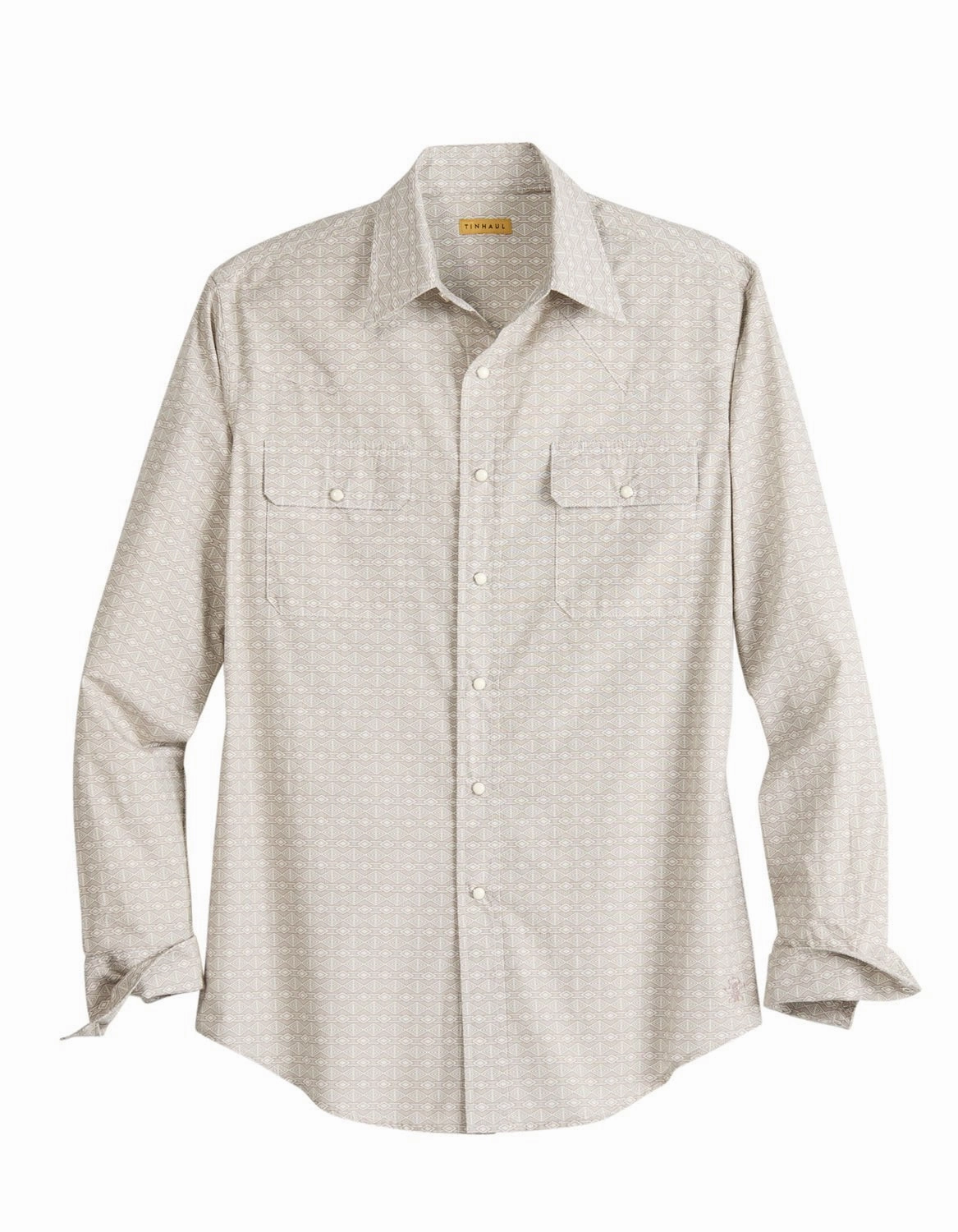 Tin Haul Mens 2199 Tribal Print Off White 100% Cotton L/S Shirt Seamless Side Panels